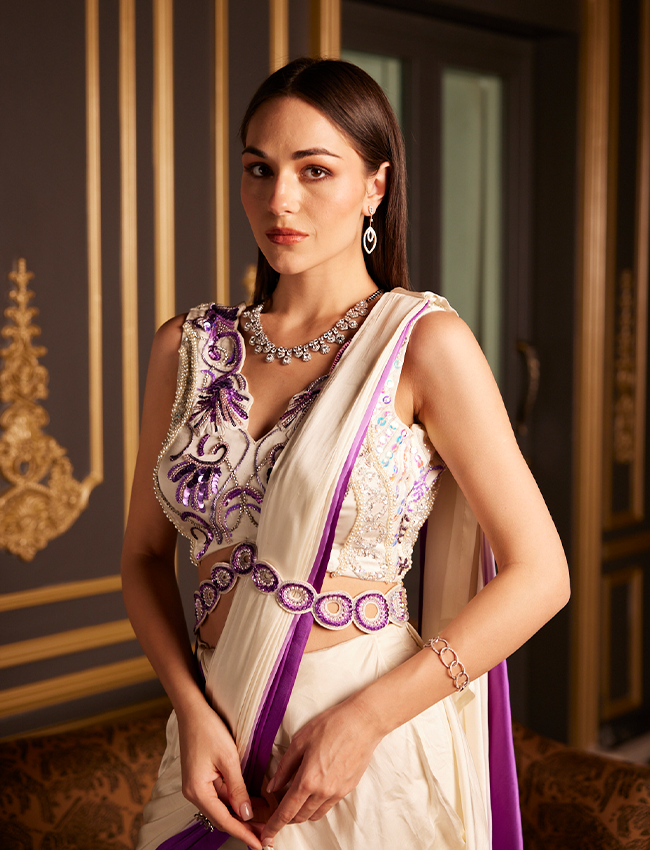 CY Saadgi Nagpal Purple Haze Ombre Drape Saree Side 1