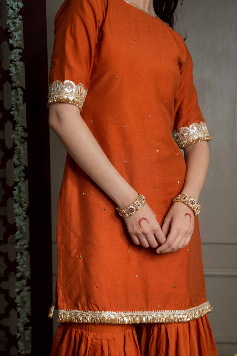 CY Burnt Orange Organza Embroidered Dupatta Closeup 3