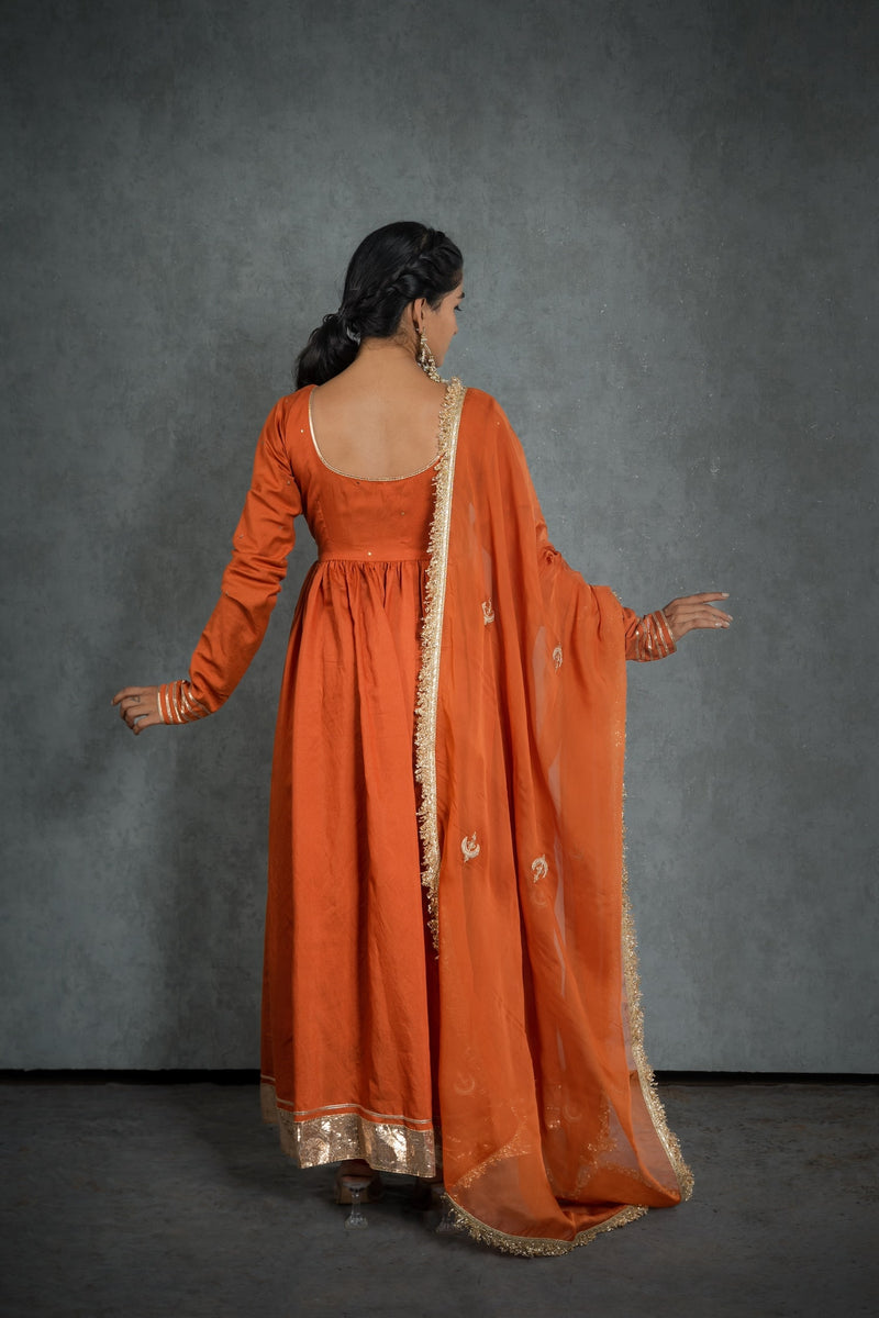 CY Burnt Orange Organza Embroidered Dupatta Back 1