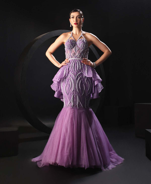 Lilac Pearl Peplum Gown