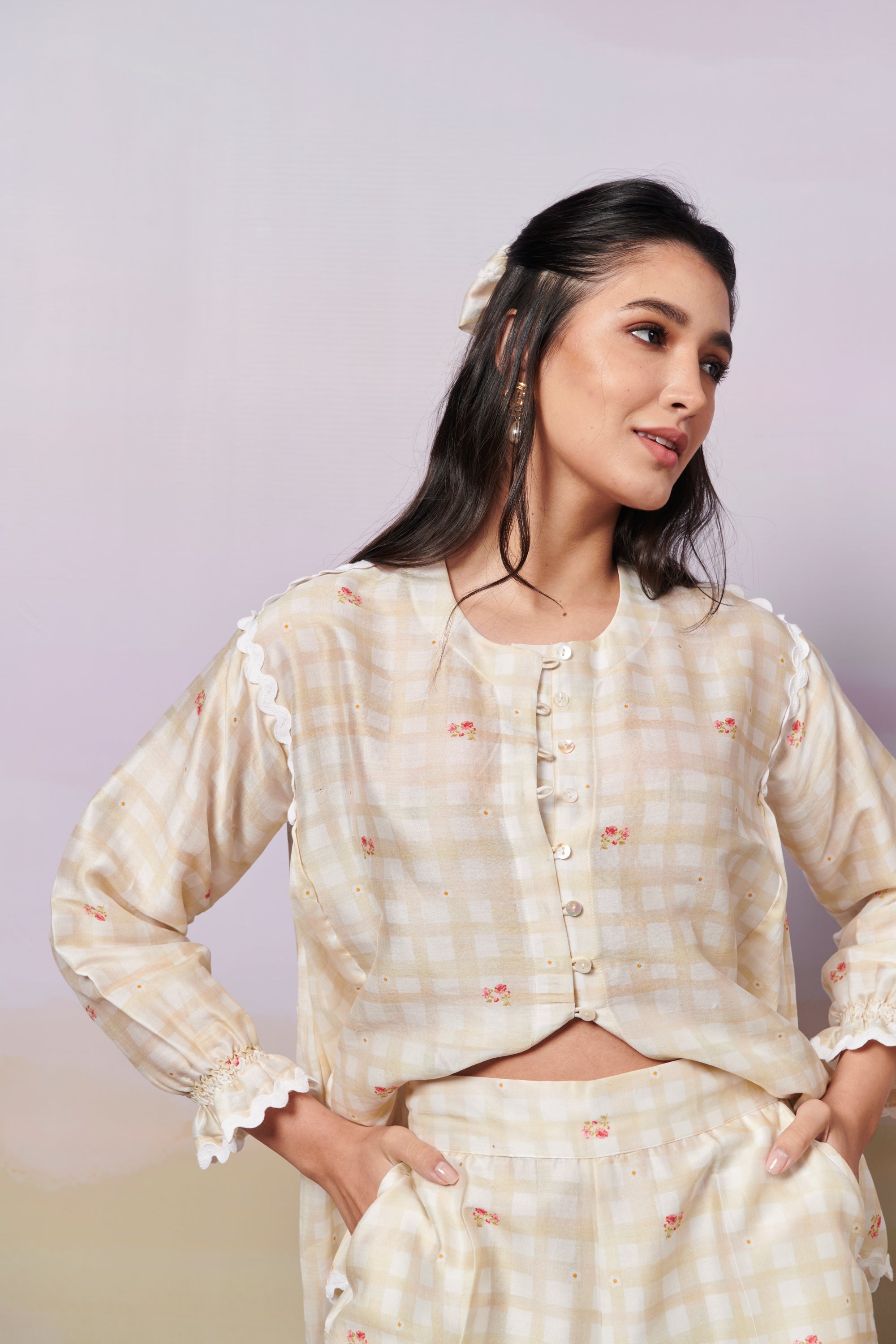 After Glow Rosette Shirt Top And Shorts Co-Ord Set