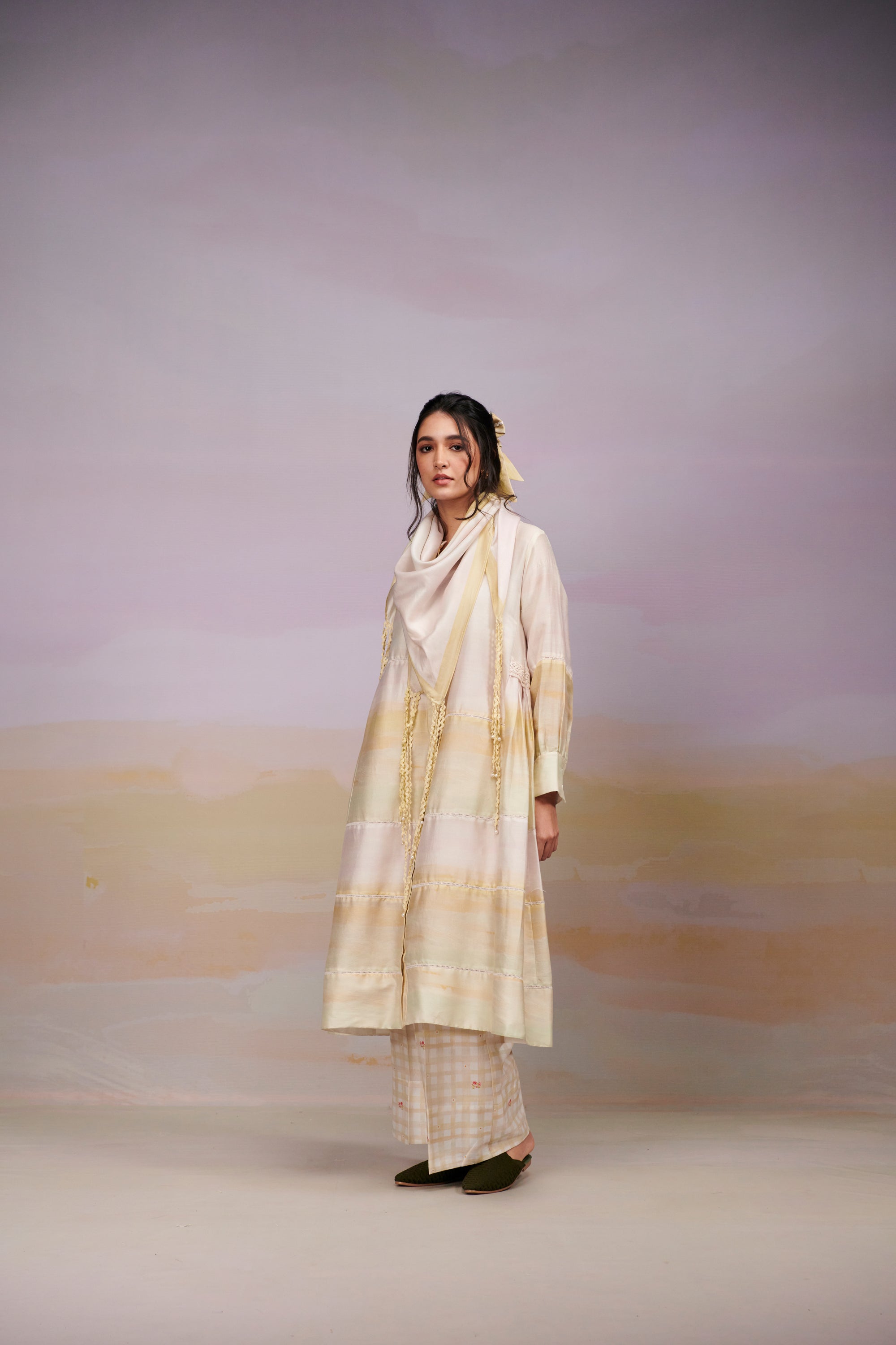 After Glow Kurta And Trousers Co-Ord Set  With Scarf