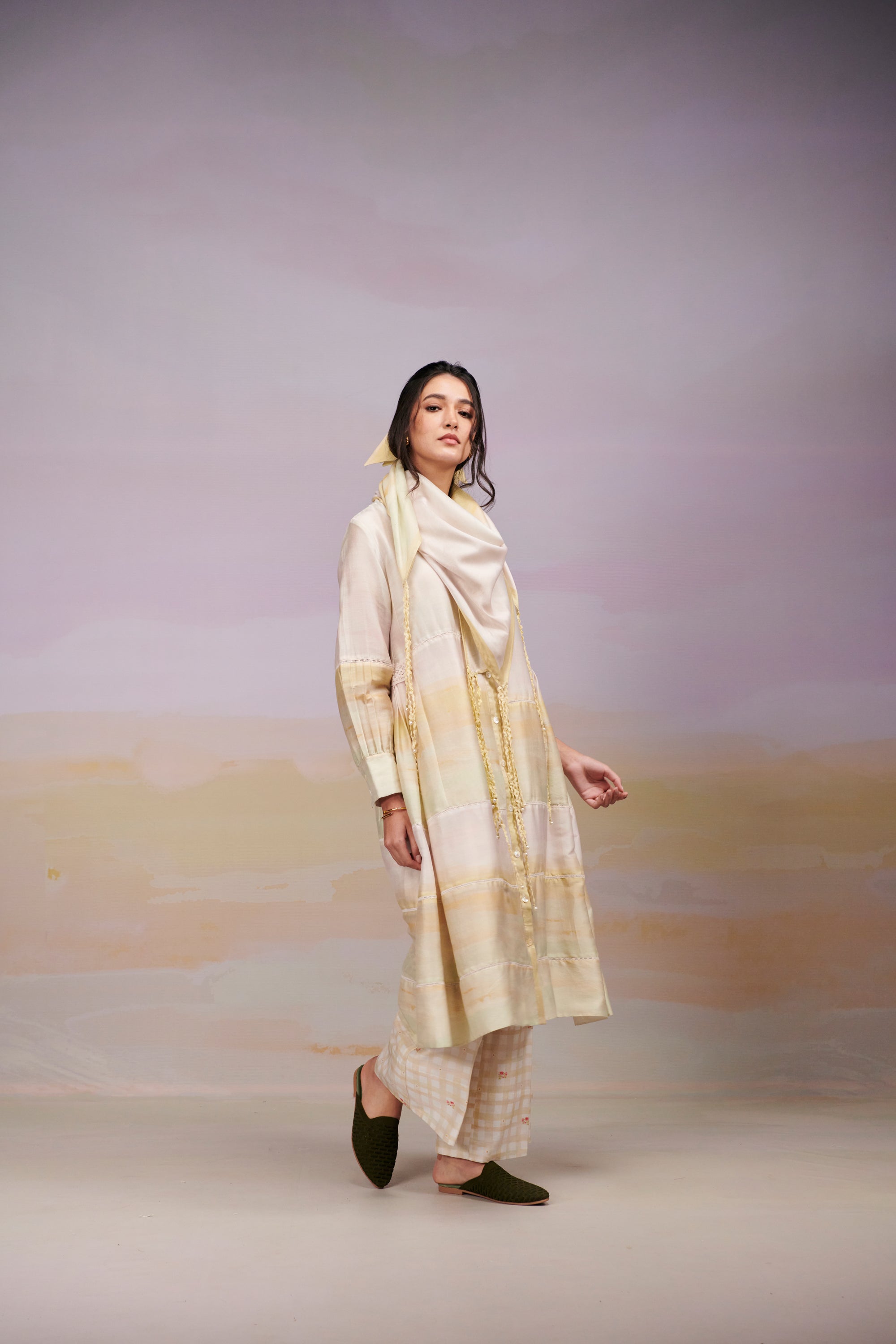 After Glow Kurta And Trousers Co-Ord Set  With Scarf