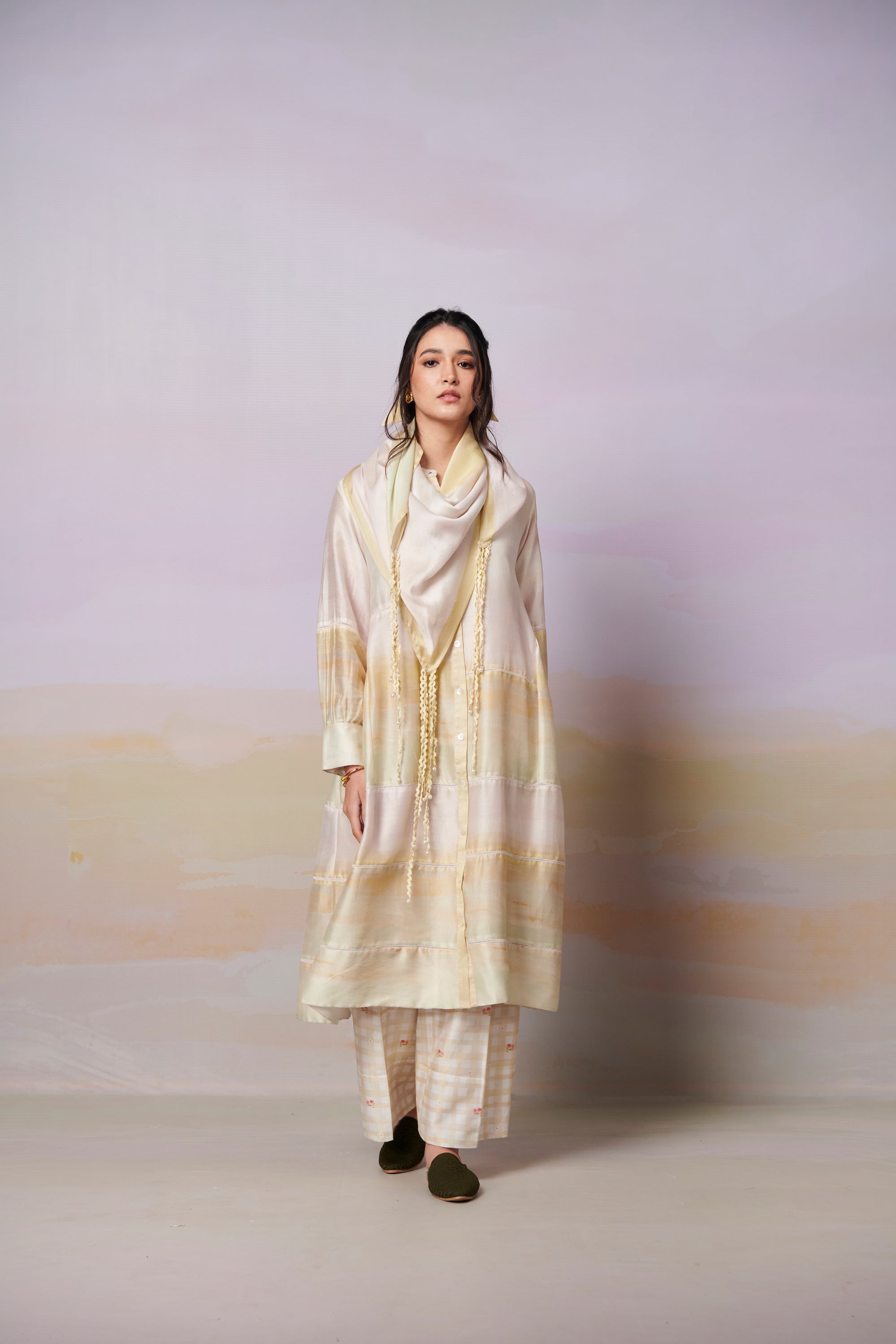 After Glow Kurta And Trousers Co-Ord Set  With Scarf