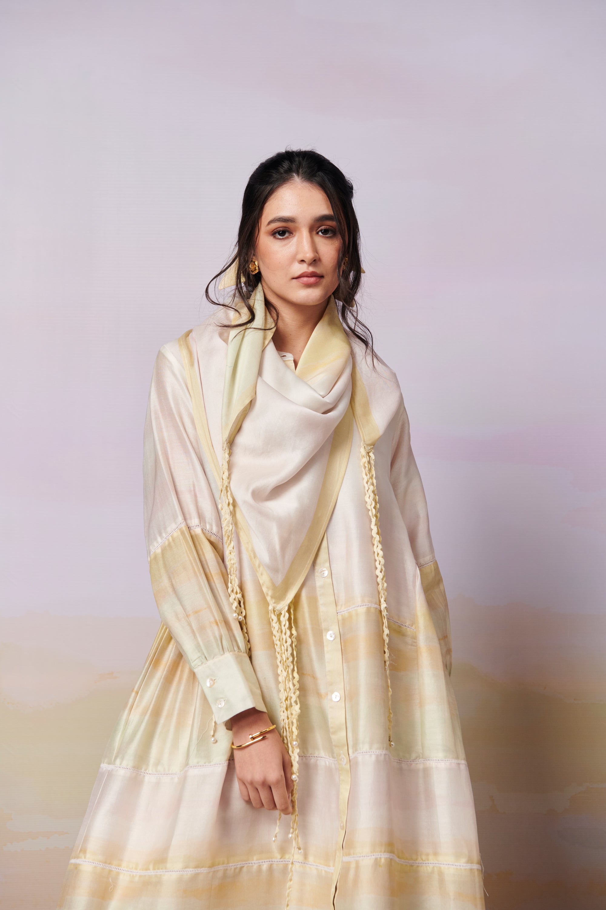 After Glow Kurta And Trousers Co-Ord Set  With Scarf