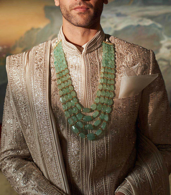 Ivory Raw Silk Sherwani Set