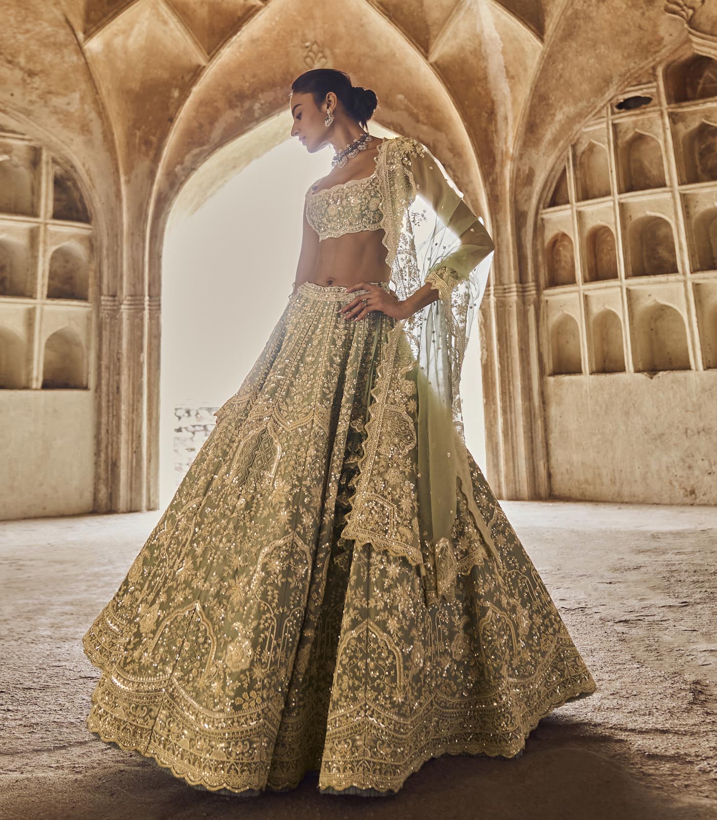 CY Anushree Reddy Blue Naina Lehenga Set sideview