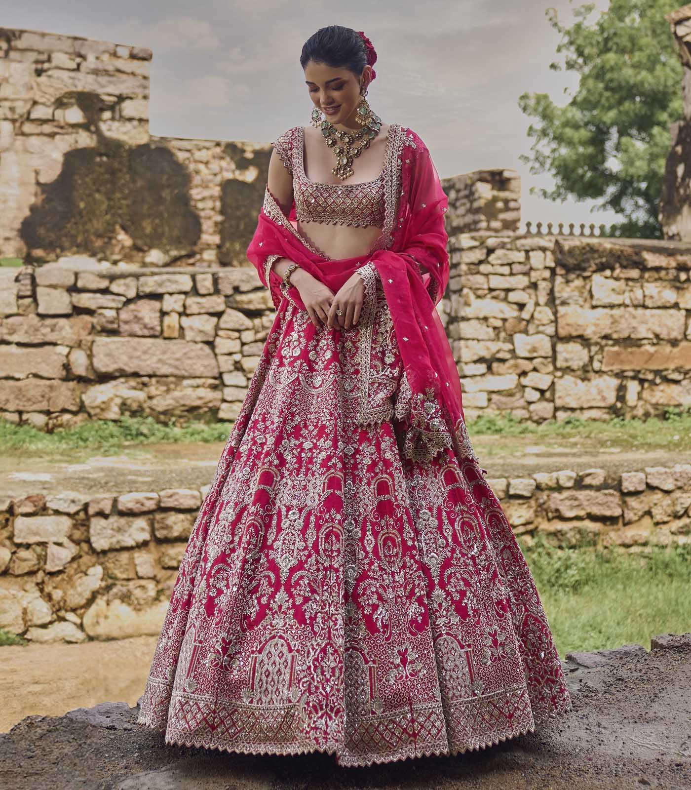 CY Anushree Reddy Cherry Red Anita Lehenga Set