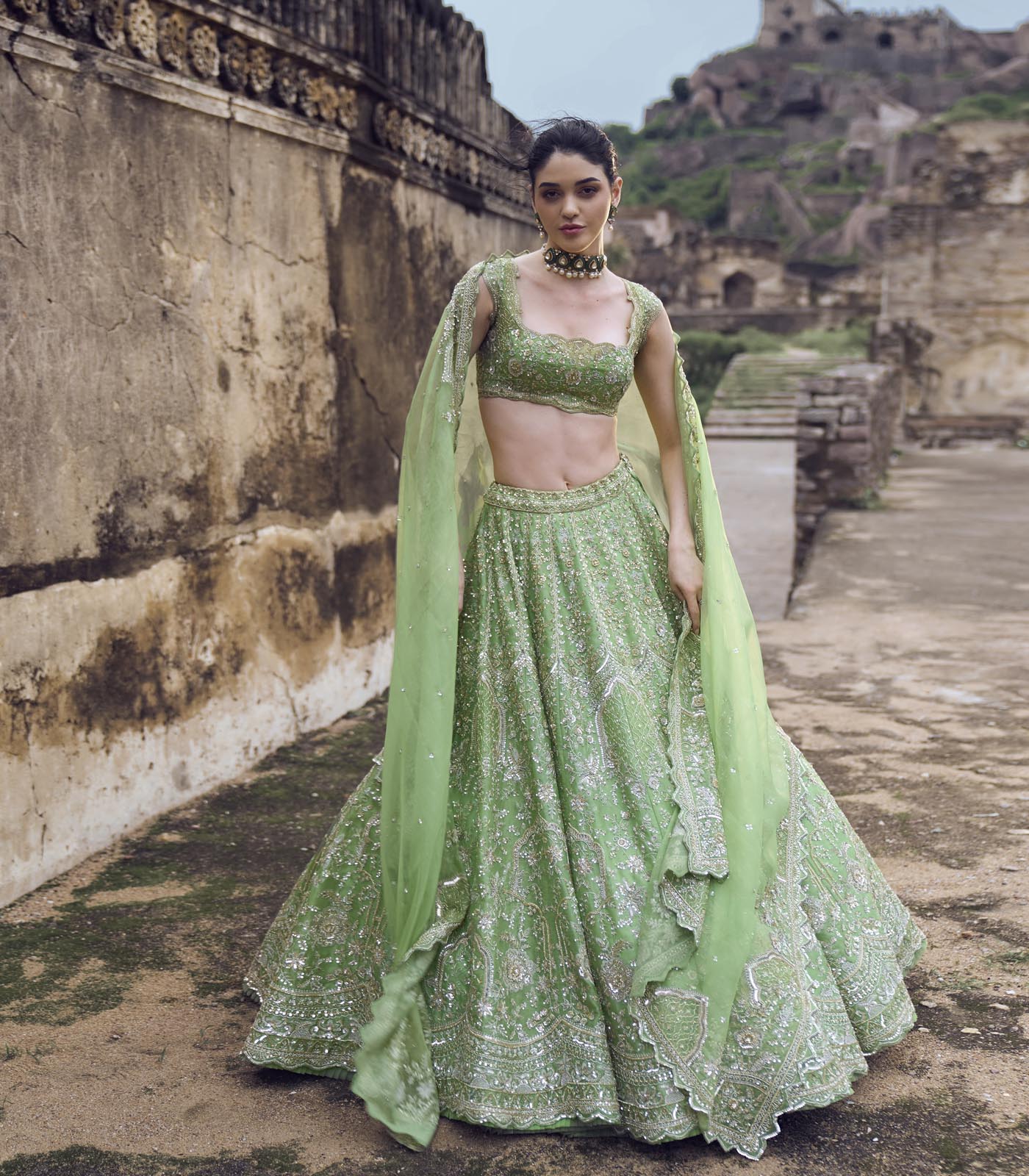 CY Anushree Reddy Green Naina Lehenga Set