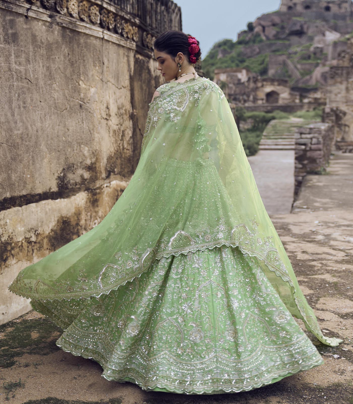 CY Anushree Reddy Green Naina Lehenga Set Backside