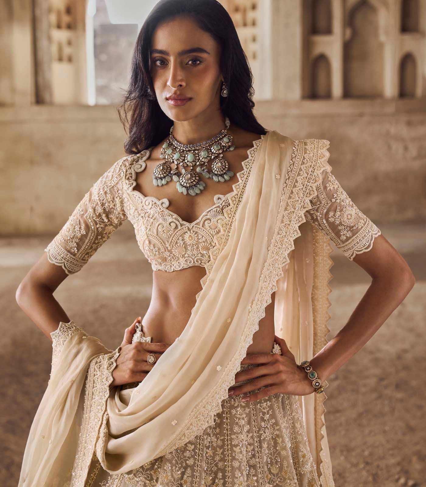 Greyish Ivory Meena Lehenga Set