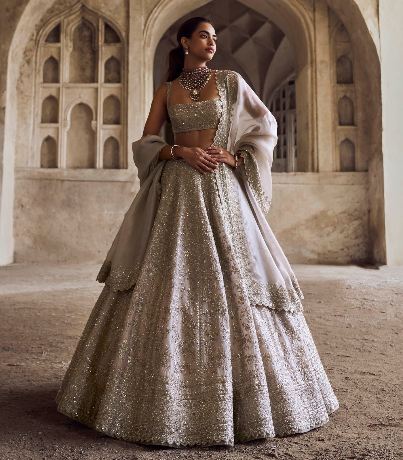 CY Anushree Reddy Ivory Divila Lehenga Set