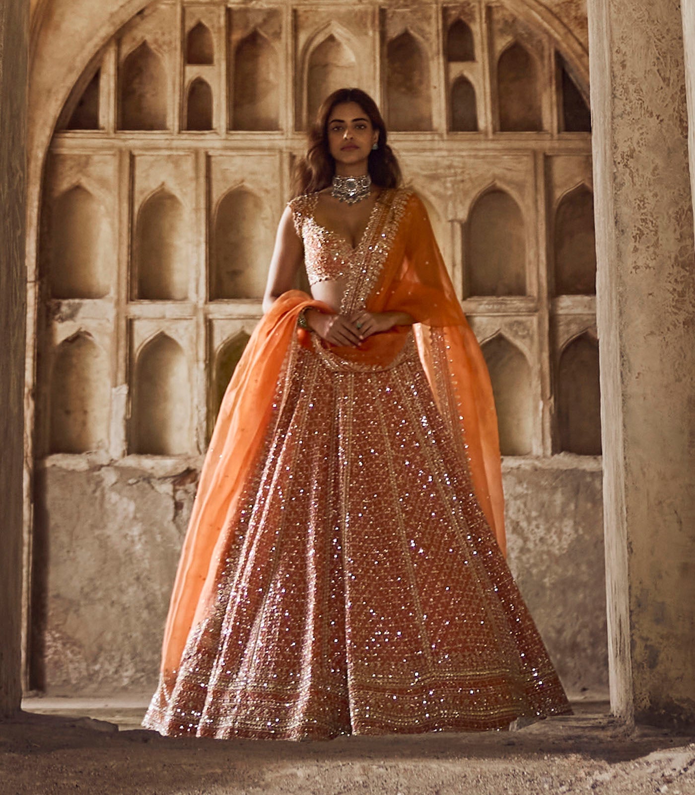 CY Anushree Reddy Orange Leela Lehenga Set