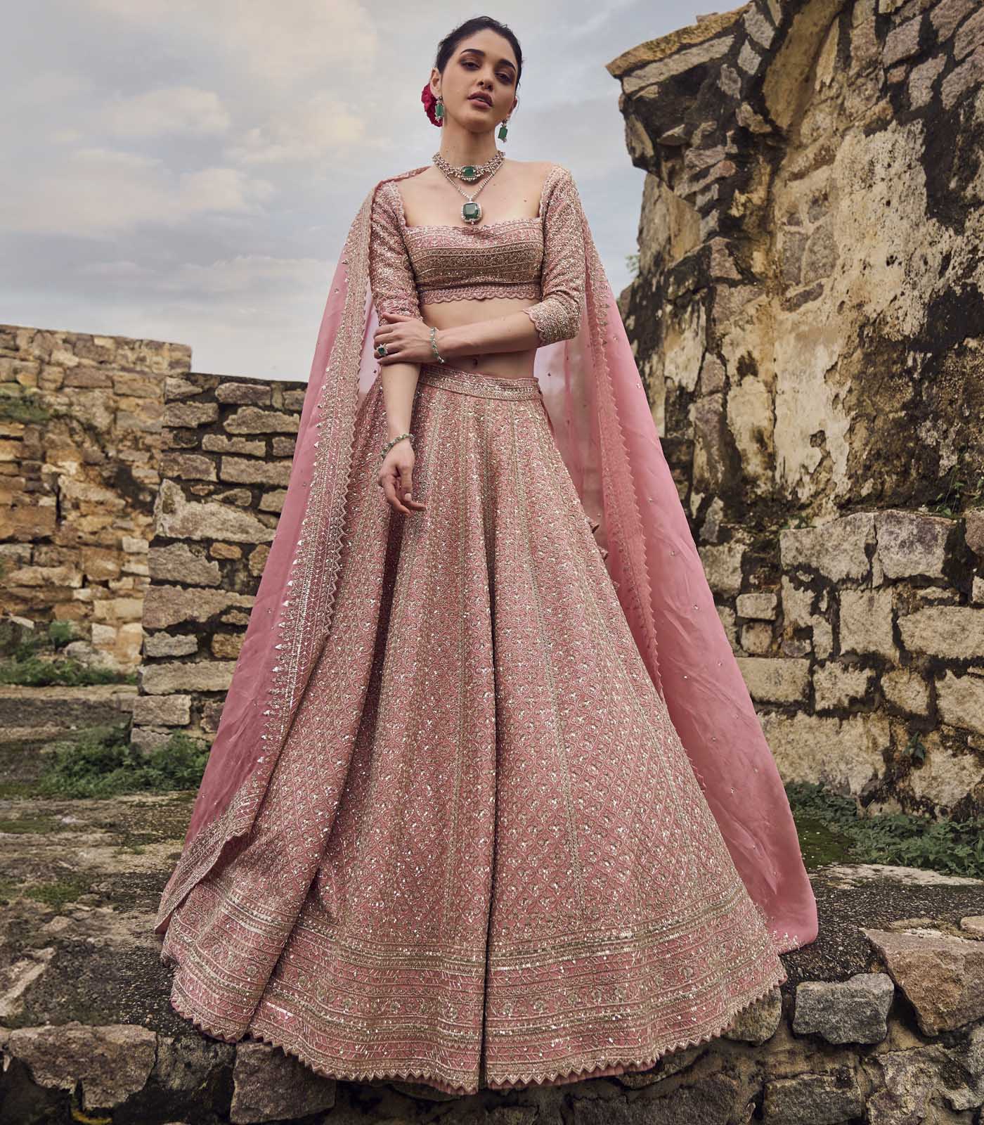 CY Anushree Reddy Pinkish Peach Leela Lehenga Set