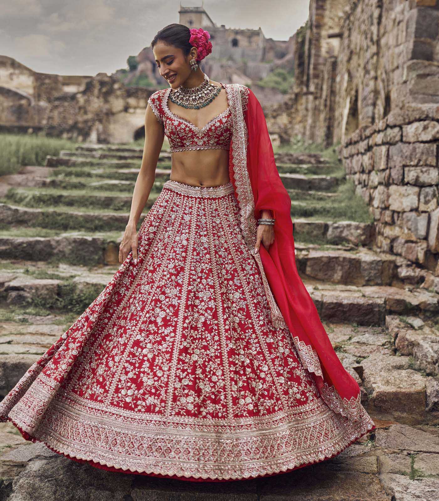 CY Anushree Reddy Red Divila Lehenga Set