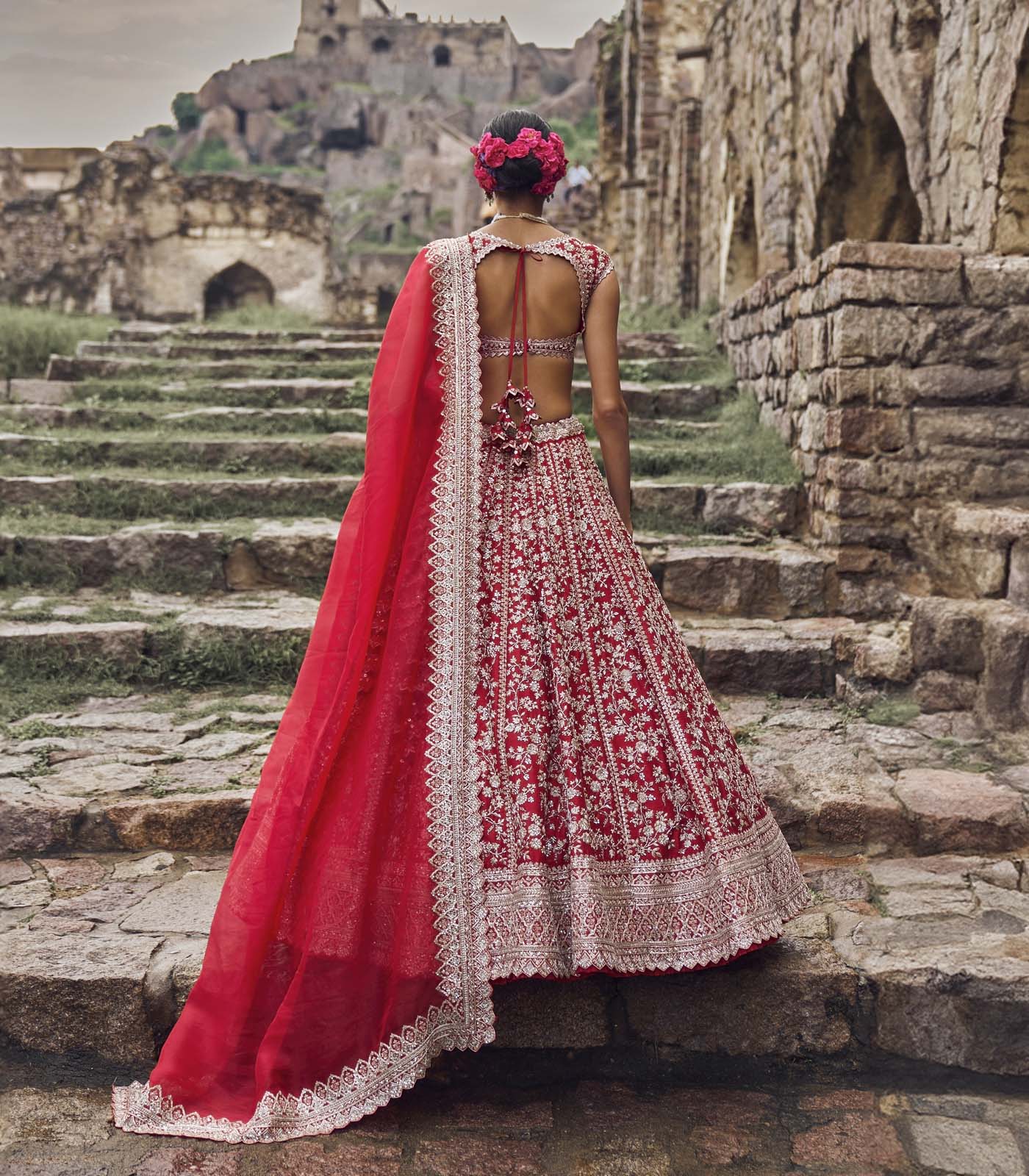 CY Anushree Reddy Red Divila Lehenga Set Backside