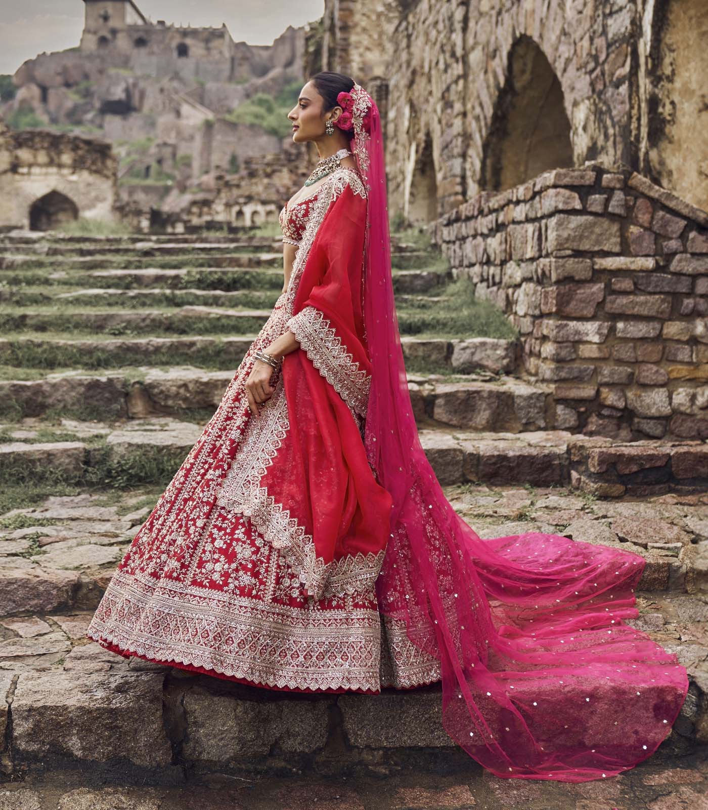 CY Anushree Reddy Red Divila Lehenga Set Sideview