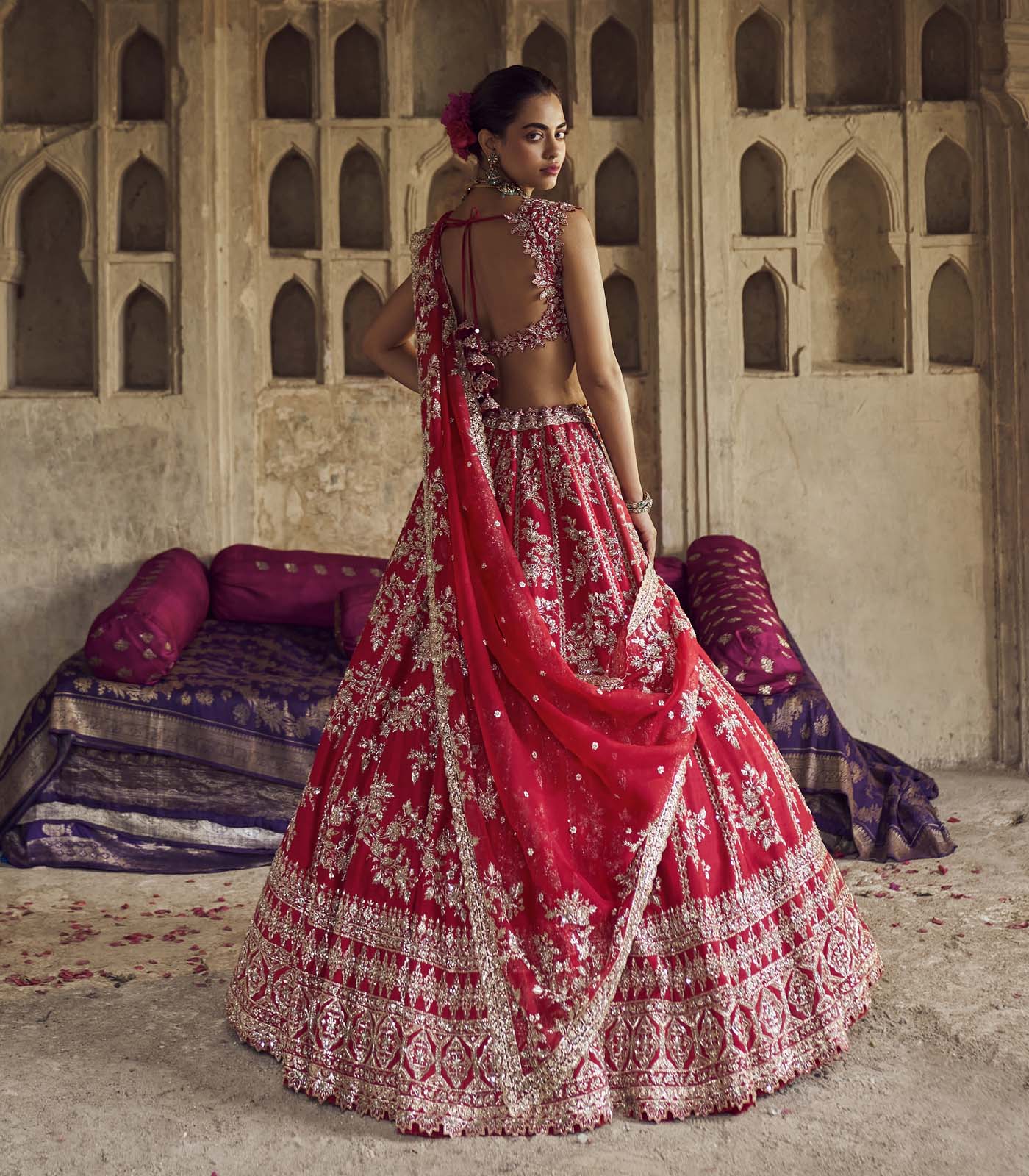 CY Anushree Reddy Red Roshini Lehenga Set backside