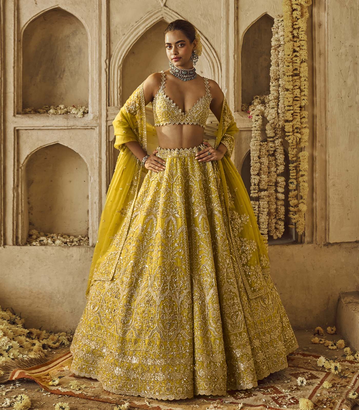 CY Anushree Reddy Yellowish Green Sneha Lehenga Set 