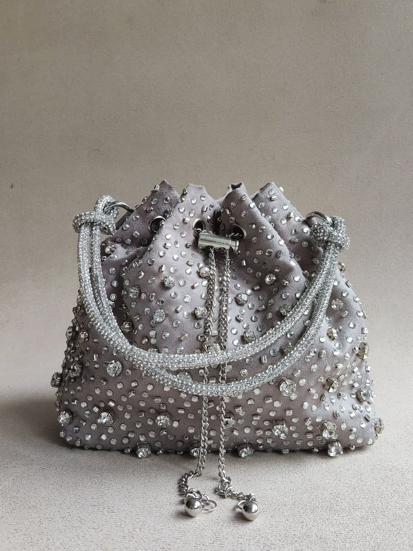 The Starry Bucket Bag In Silver Grey