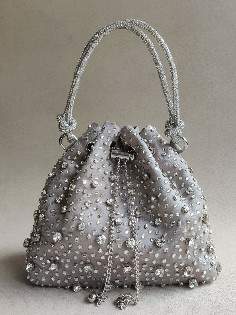 The Starry Bucket Bag In Silver Grey