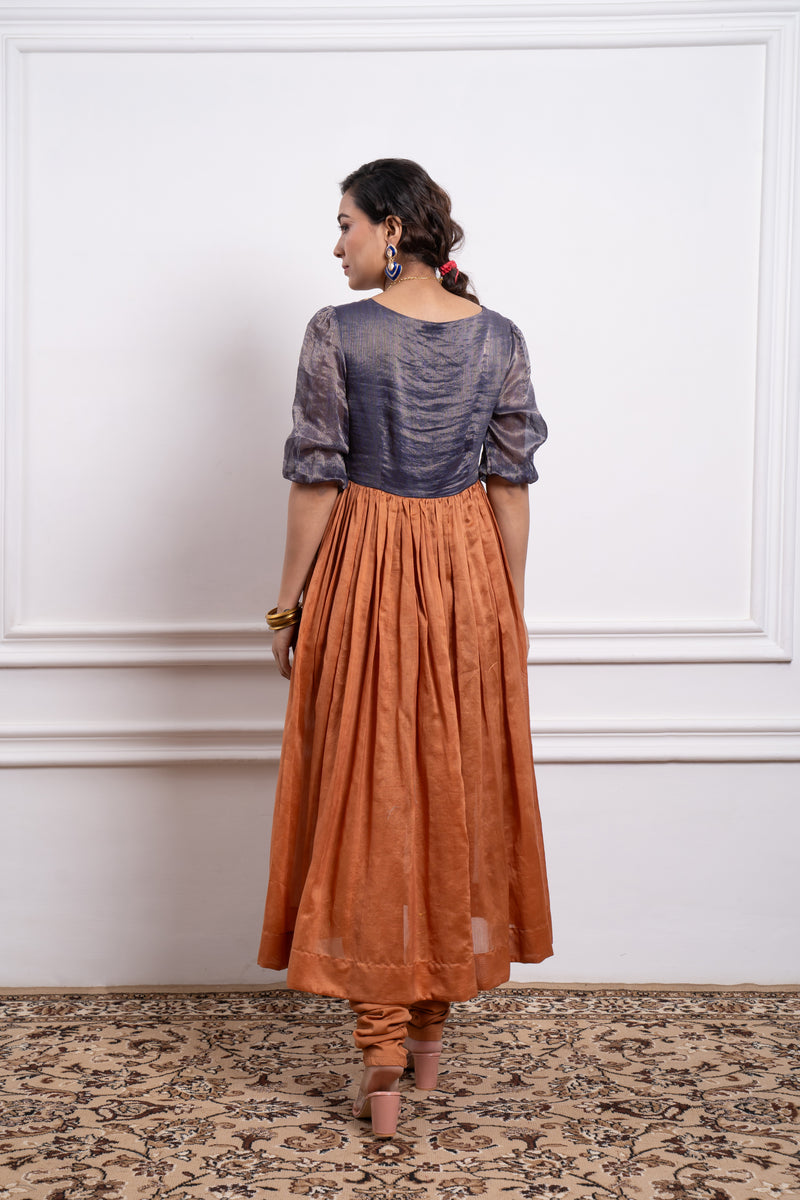  CY Vinusto Saffron Brown Embroidered Anarkali With Cotton Churidar Back 1