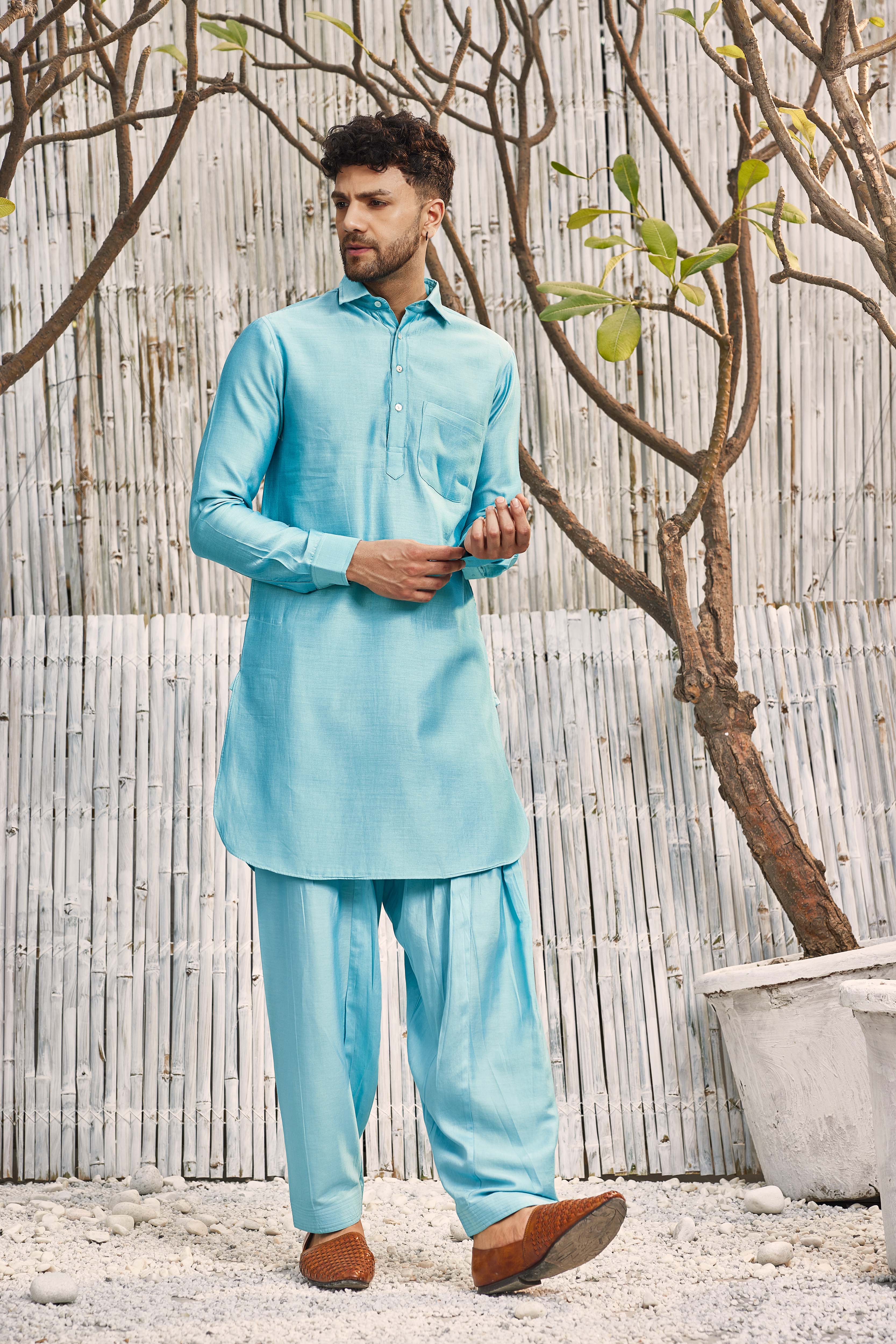 CY Charkhee Tropical Blue Chanderi Pathani With Salwar Front 2