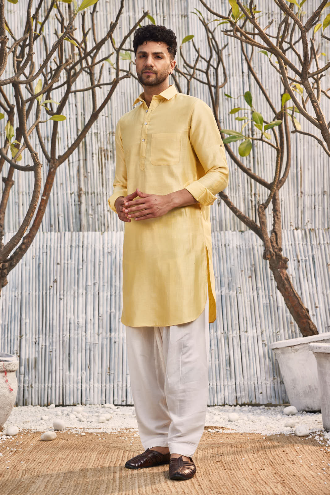 CY Charkhee Yellow Chanderi Pathani With Salwar Side 1