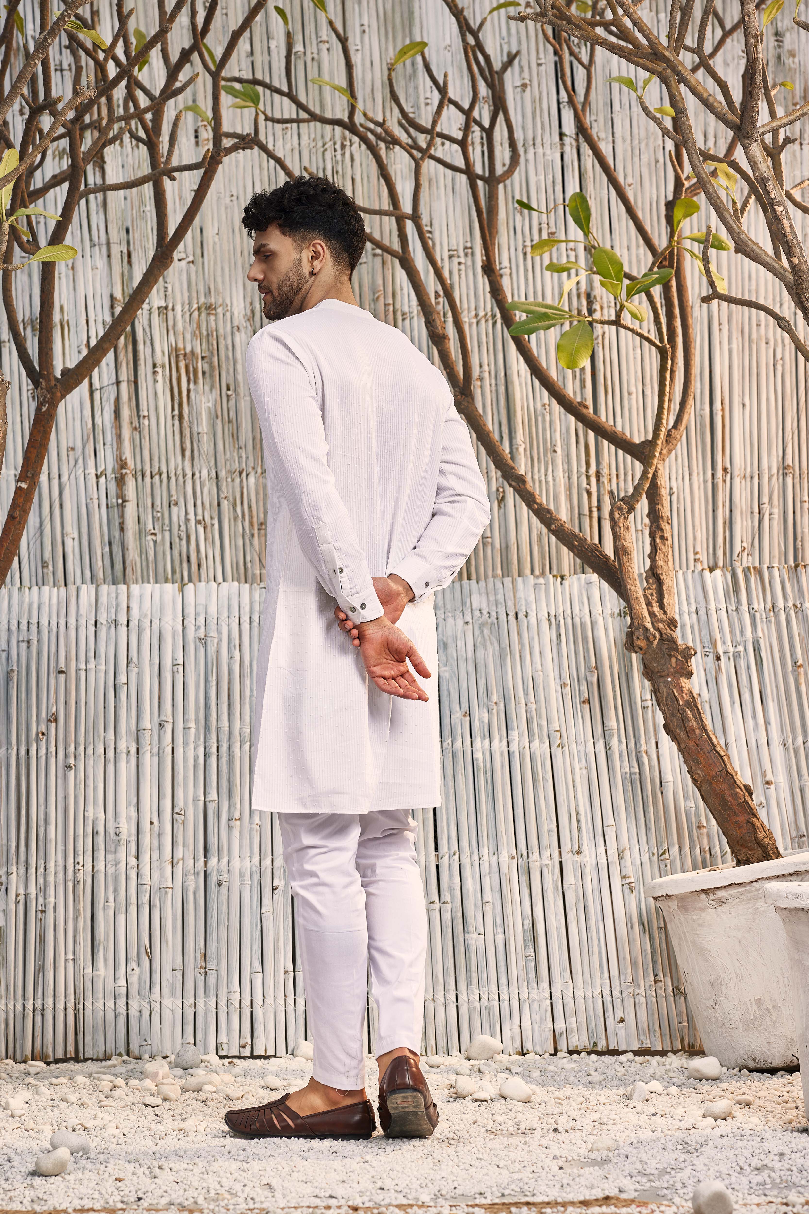 CY Charkhee Off-White Cotton Straight Kurta With Pant Back 1