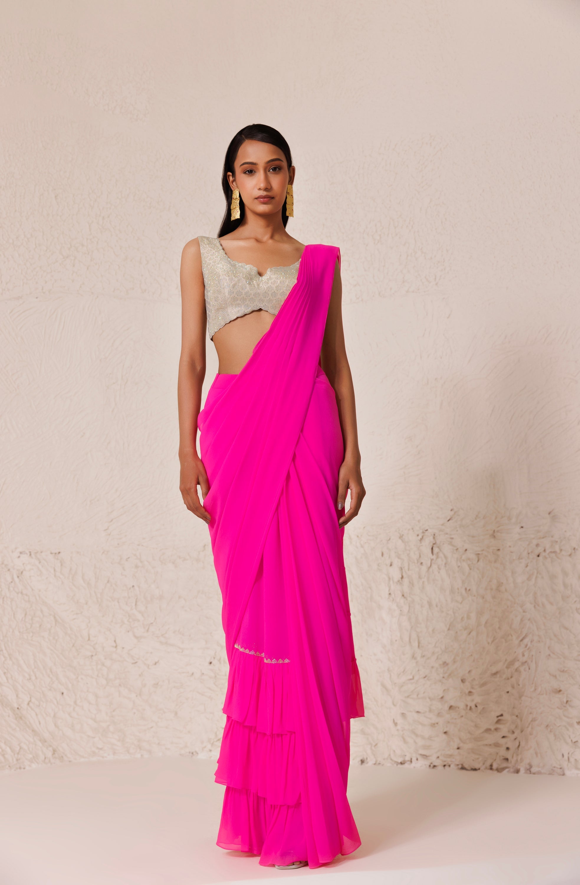 CY Chhaya Mehrotra Cerise Saree Front 1