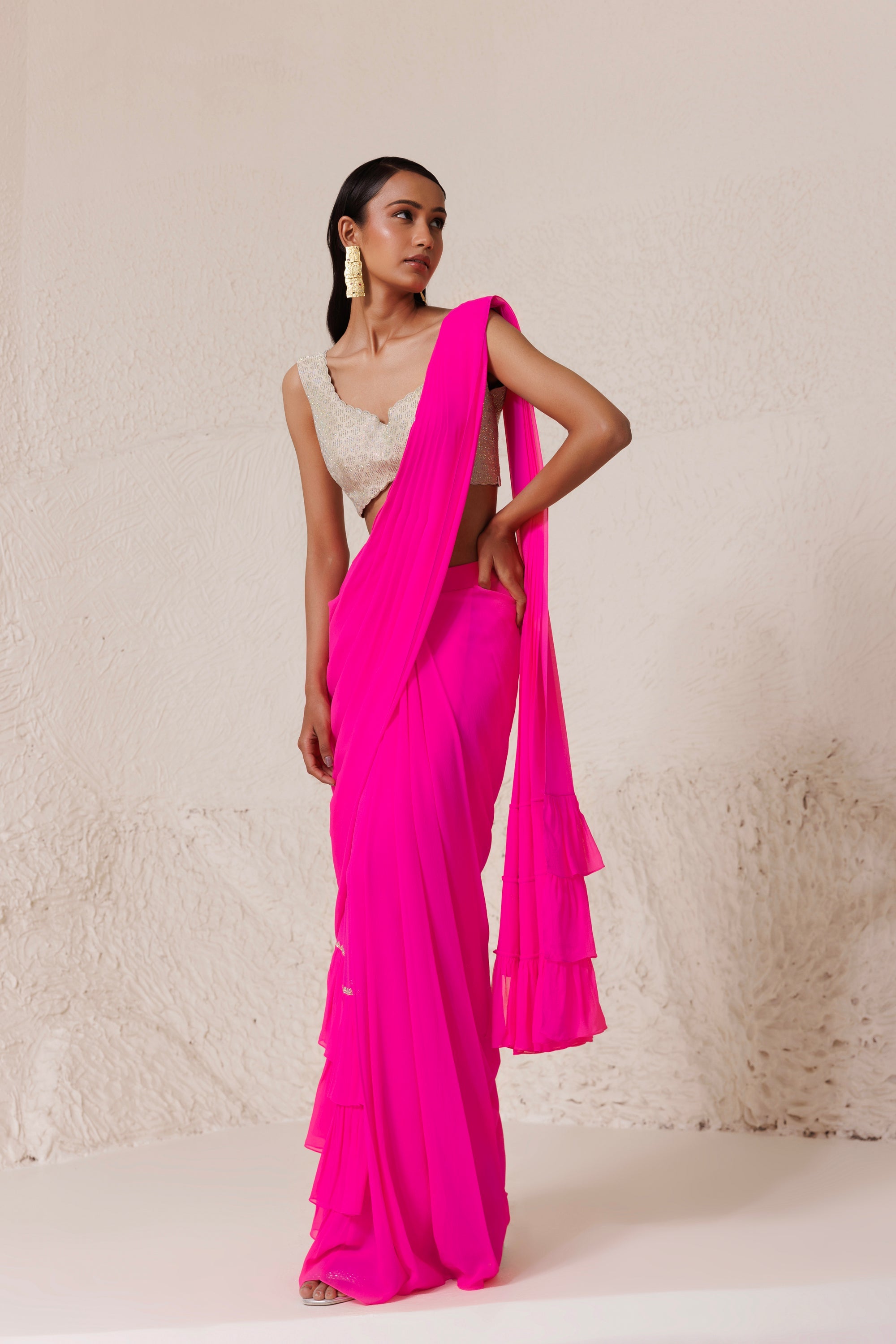 CY Chhaya Mehrotra Cerise Saree Front 2