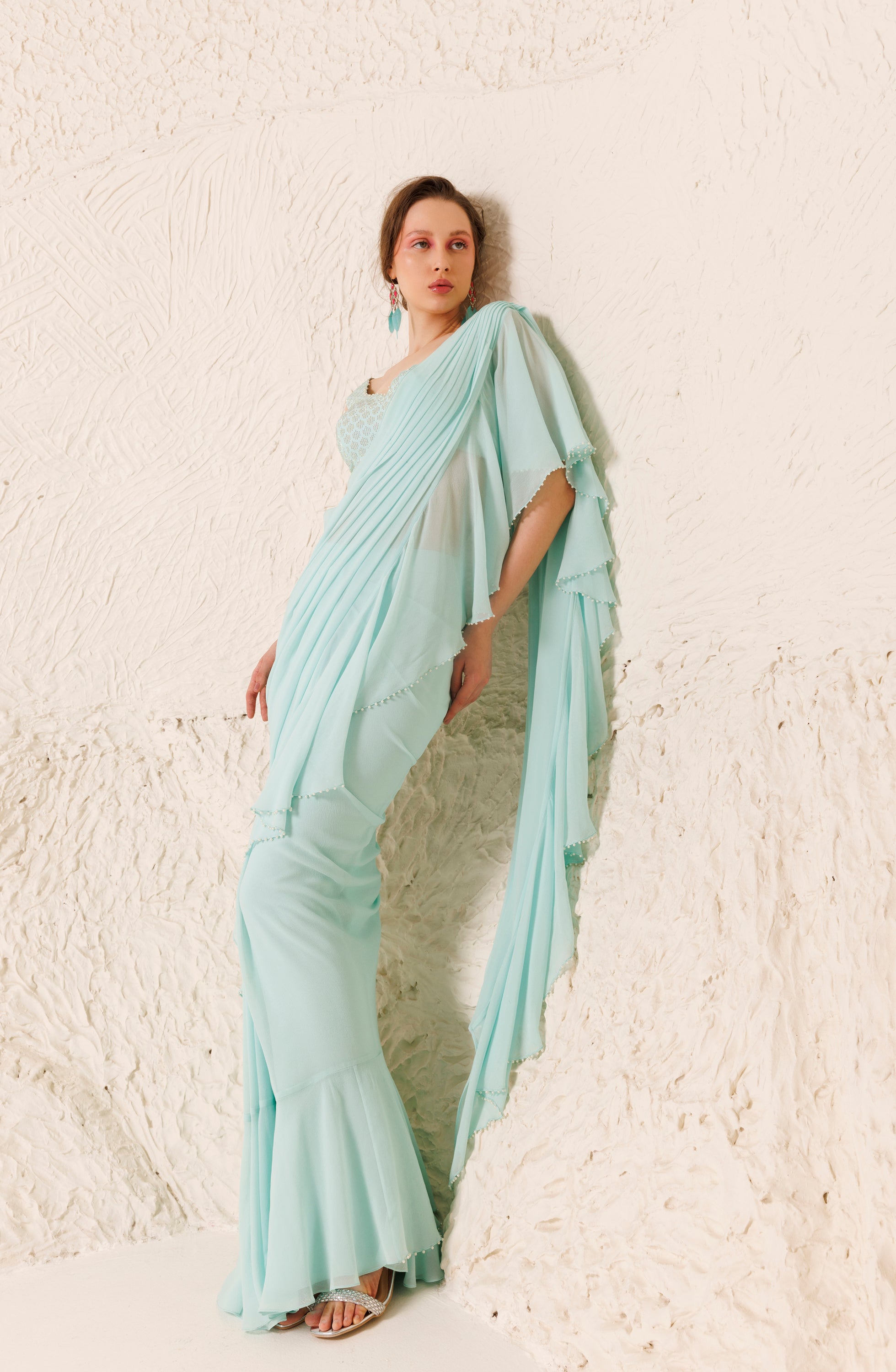 CYChhaya Mehrotra Elixir Blue Saree Front 2