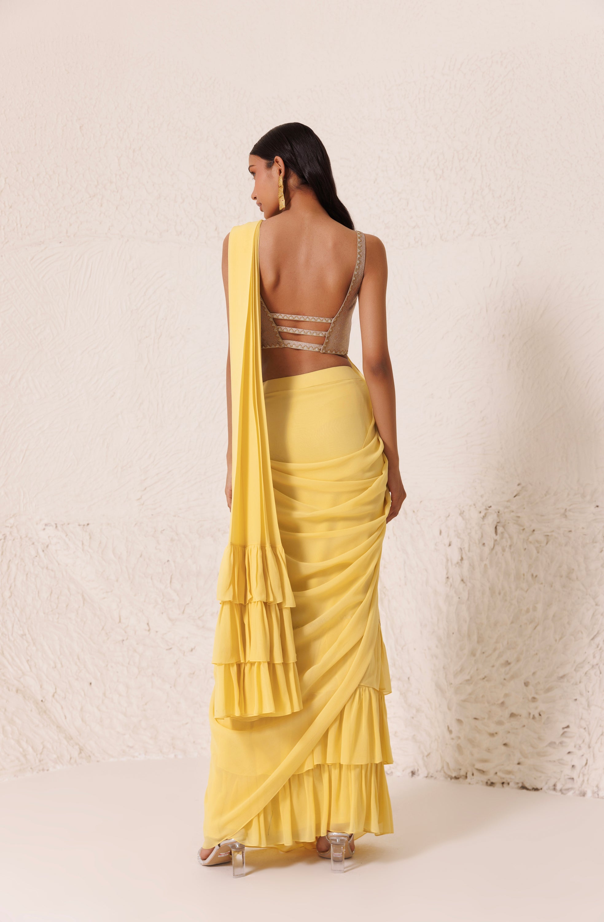 CY Chhaya Mehrotra Mellow Yellow Saree Back 1