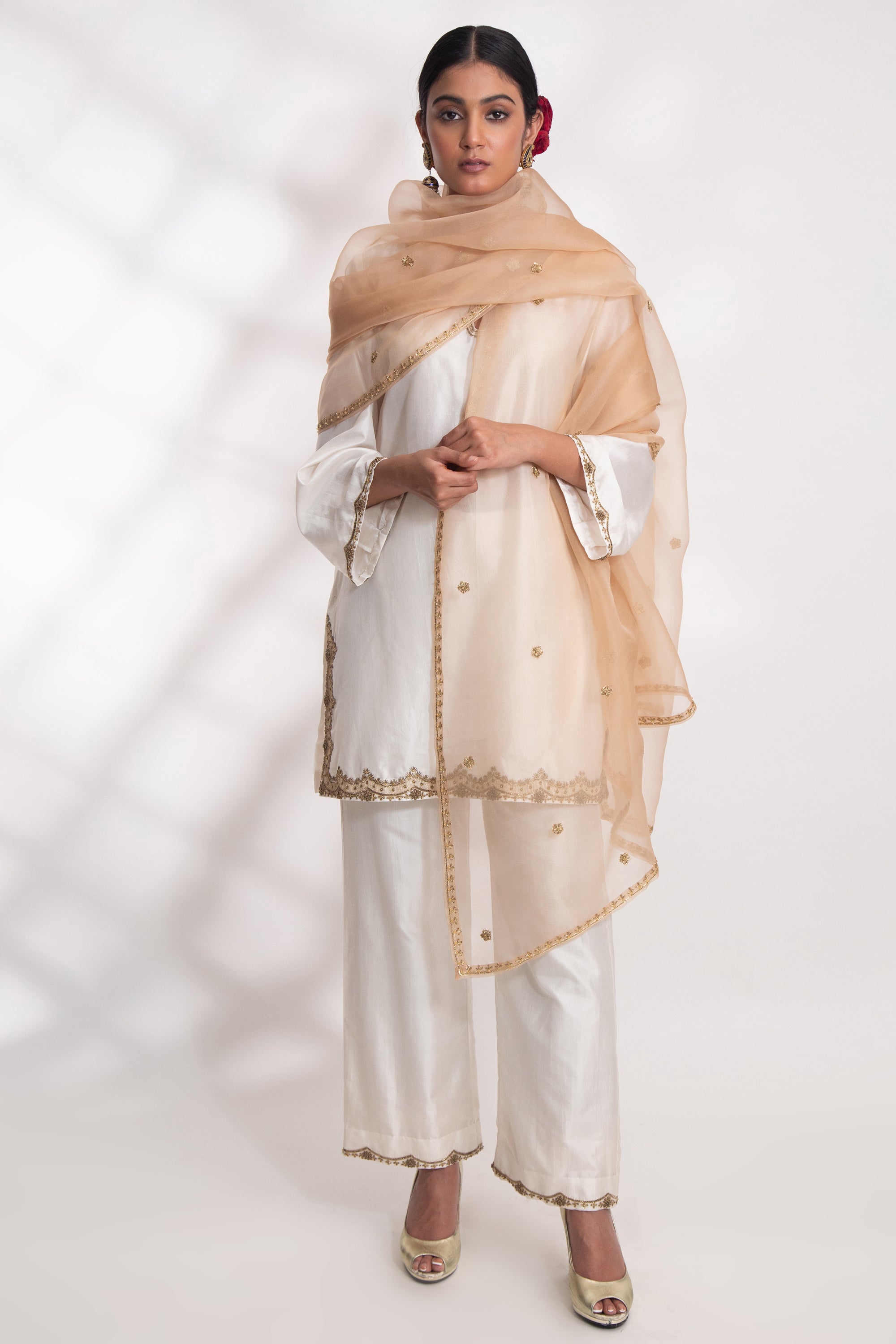 CY Chhaya Mehrotra Nirvi Beige Dupatta Front 2