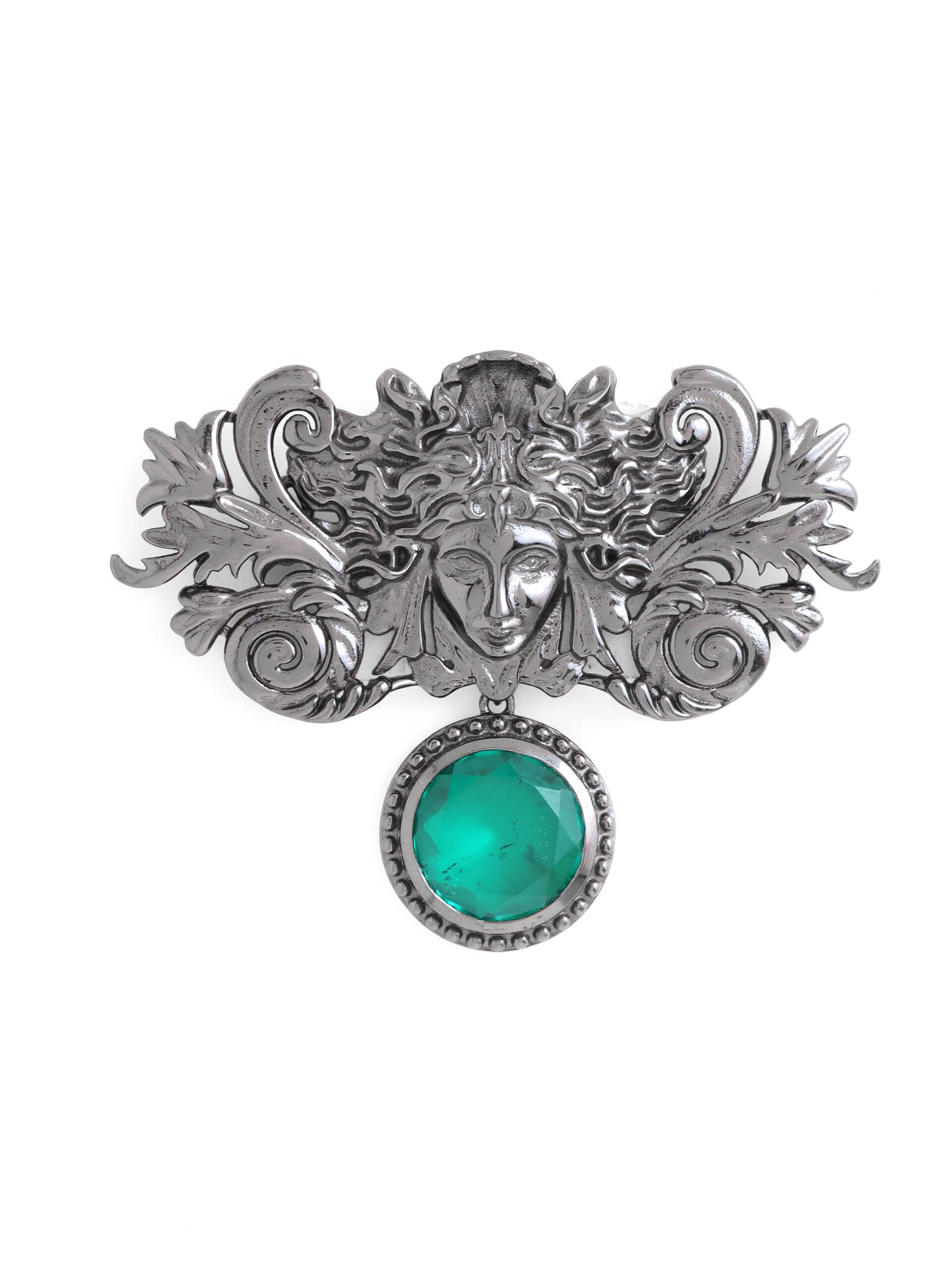 CY Cosa Nostraa Medusa Green Brooch Front 2