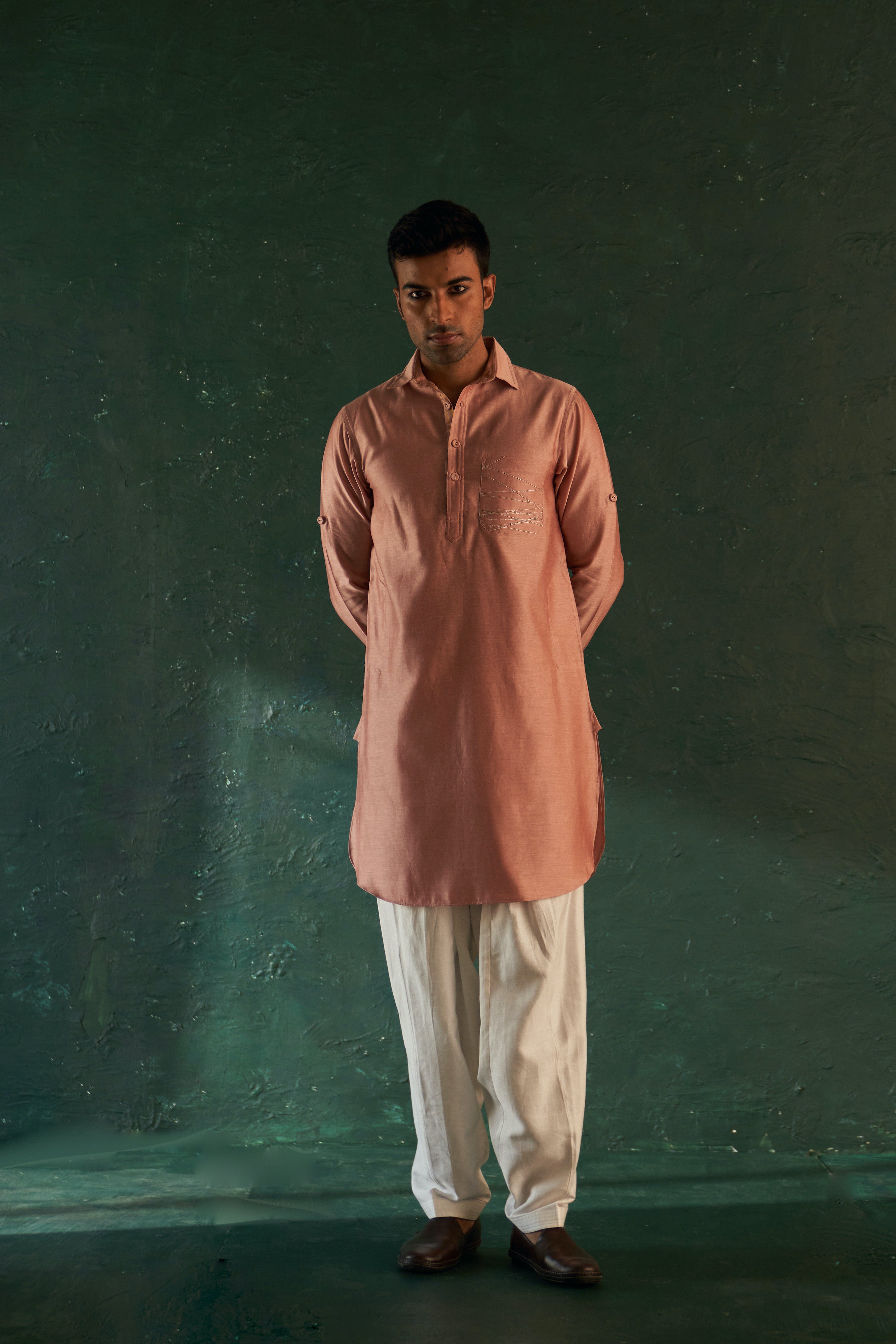 CY Charkhee Old Rose Pathani Kurta With Salwar Front 2