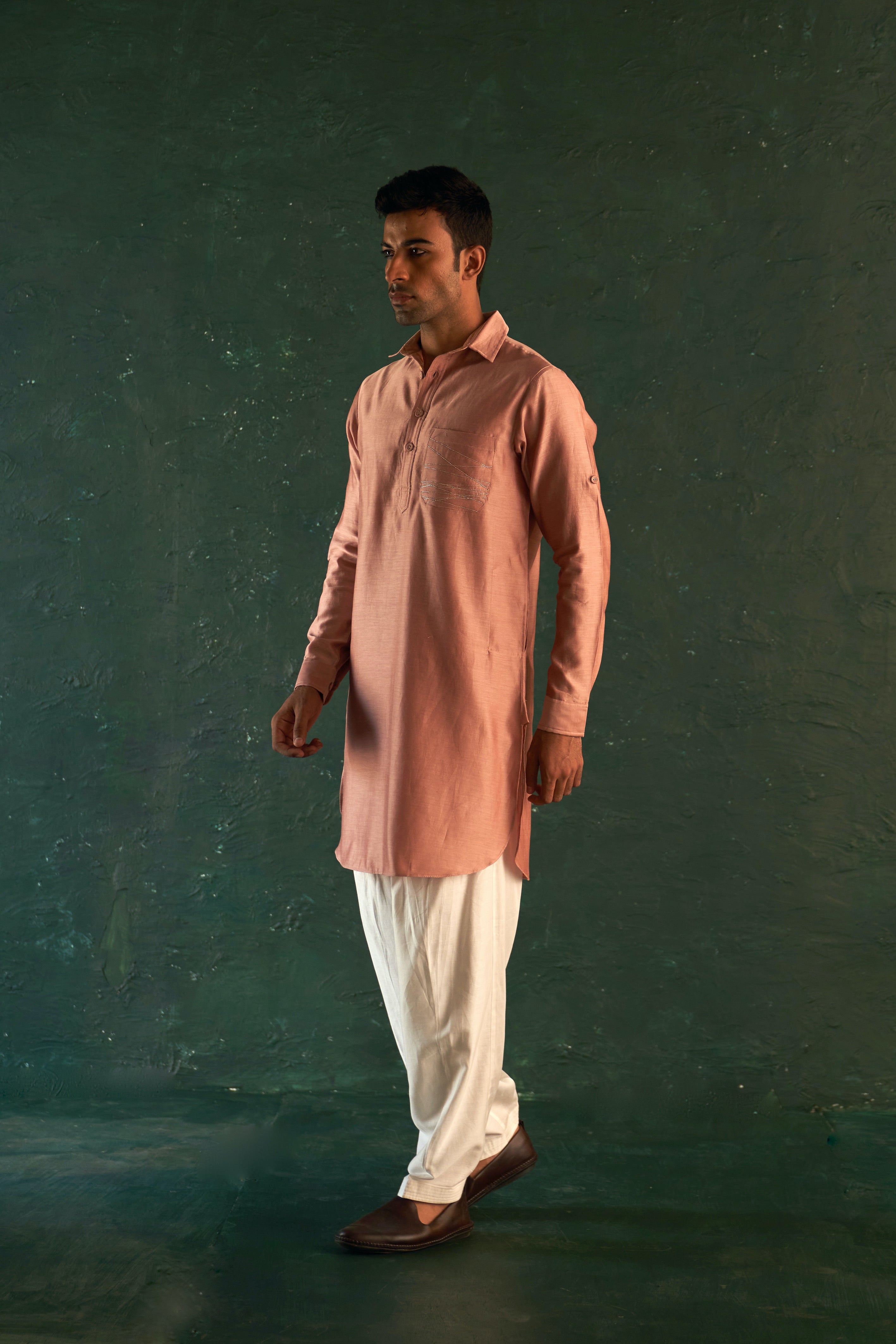 CY Charkhee Old Rose Pathani Kurta With Salwar Closeup 1