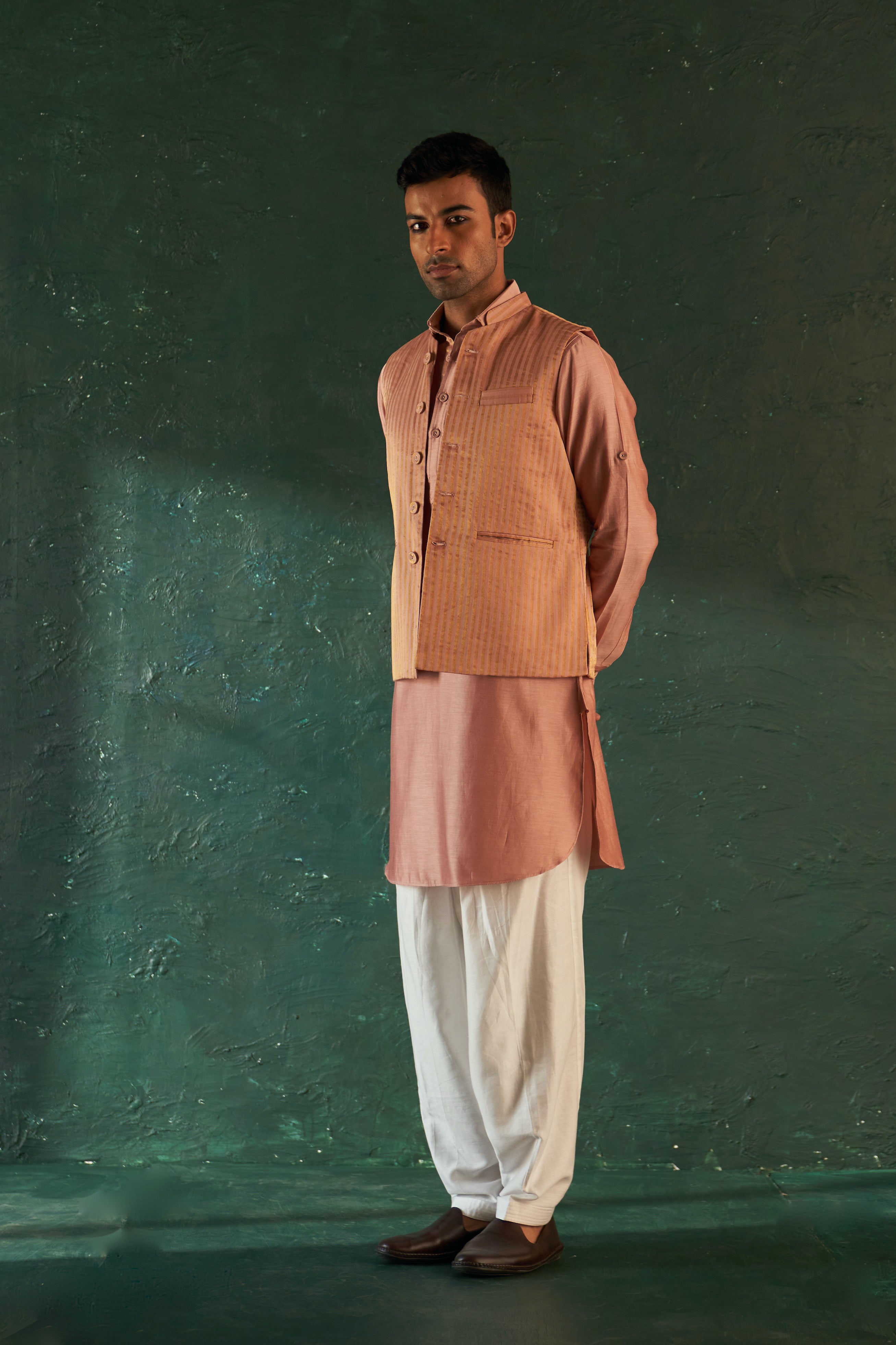 CY Charkhee Old Rose Pathani Kurta With Salwar Front 1