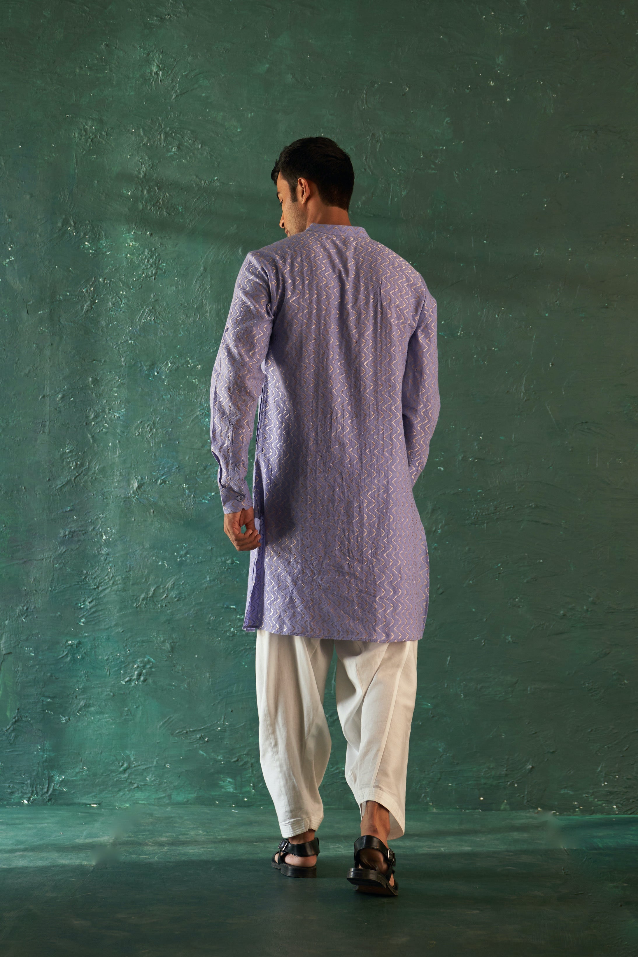 CY Charkhee Lavender Chevron Embroidered Kurta With Salwar Back 1