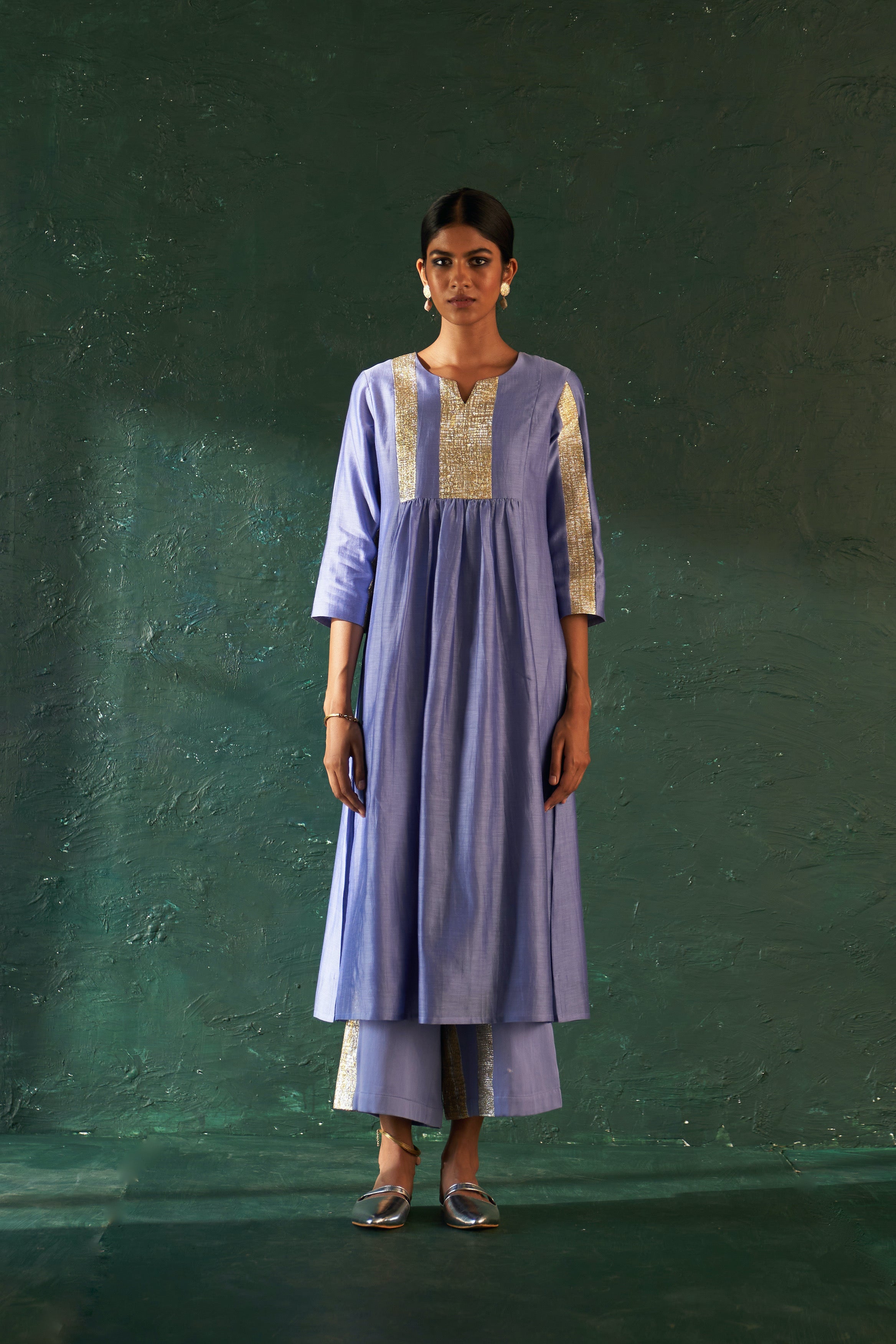 CY Charkhee Lavender Chanderi Kurta Front 2