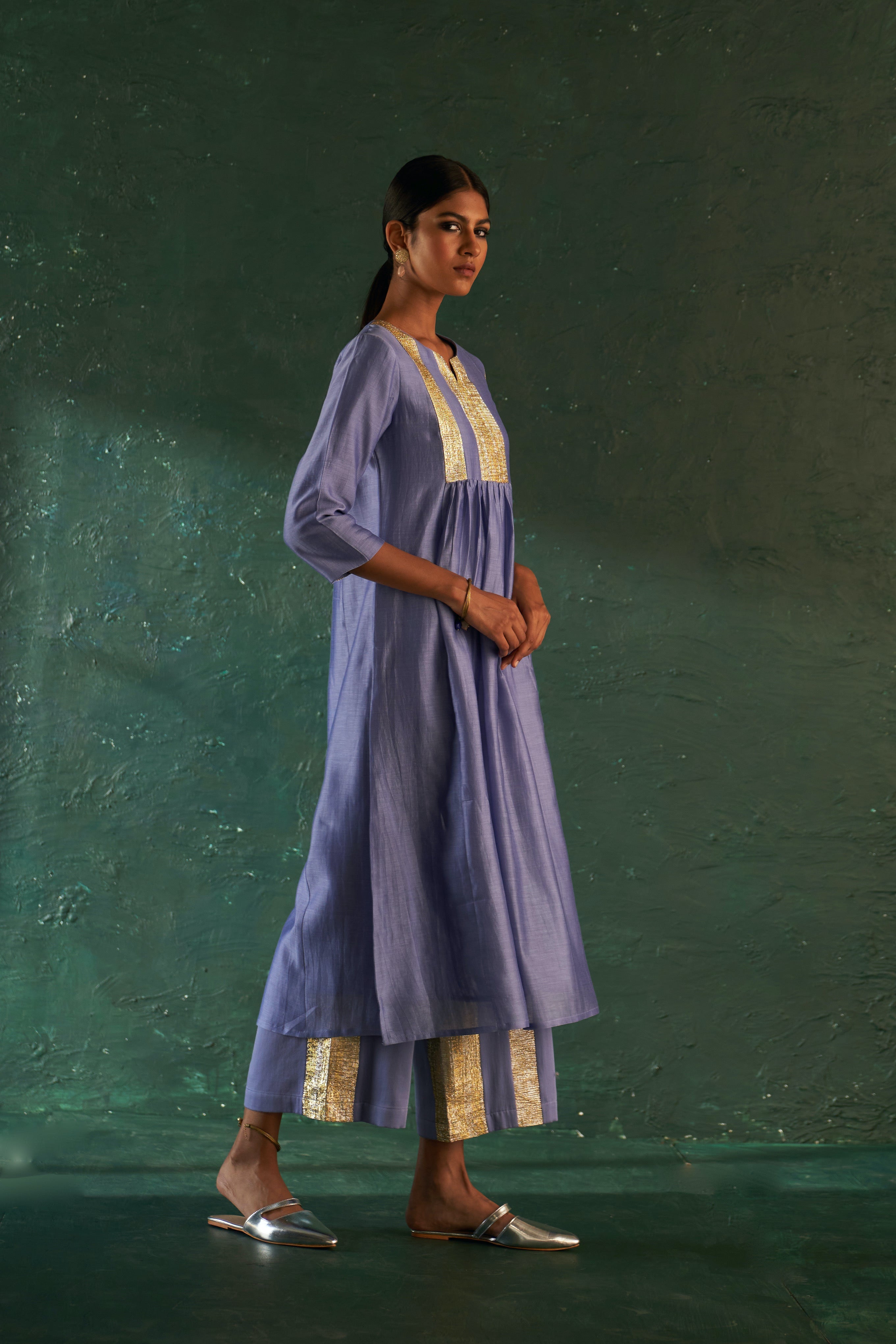 CY Charkhee Lavender Chanderi Kurta Side 2