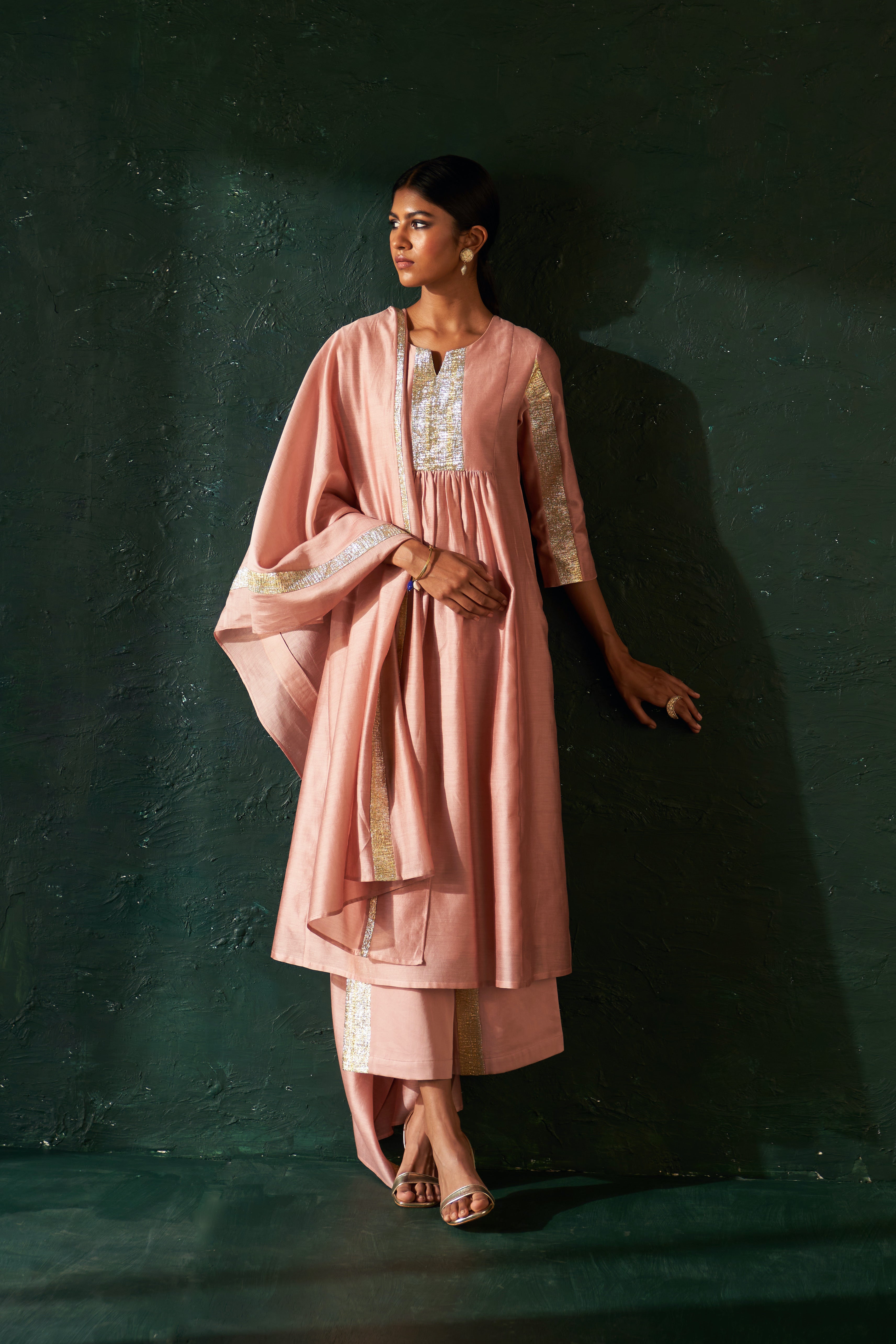 CY Charkhee Old Rose Chanderi Kurta Front 1