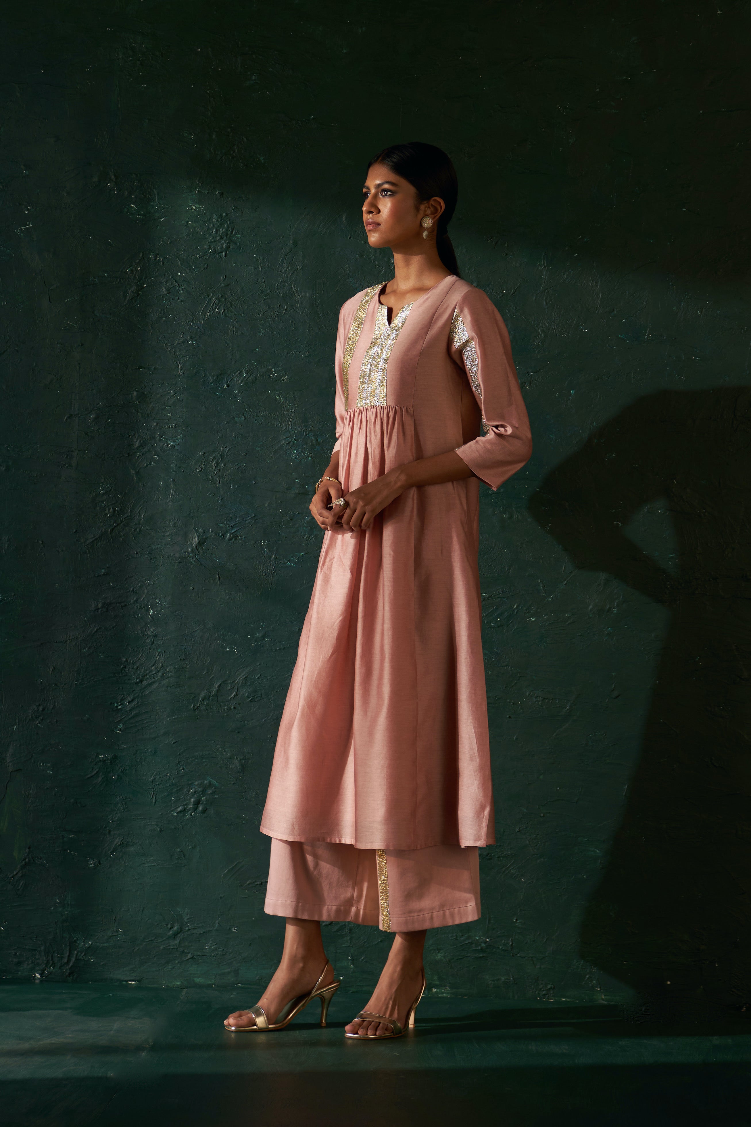 CY Charkhee Old Rose Chanderi Kurta Side 1