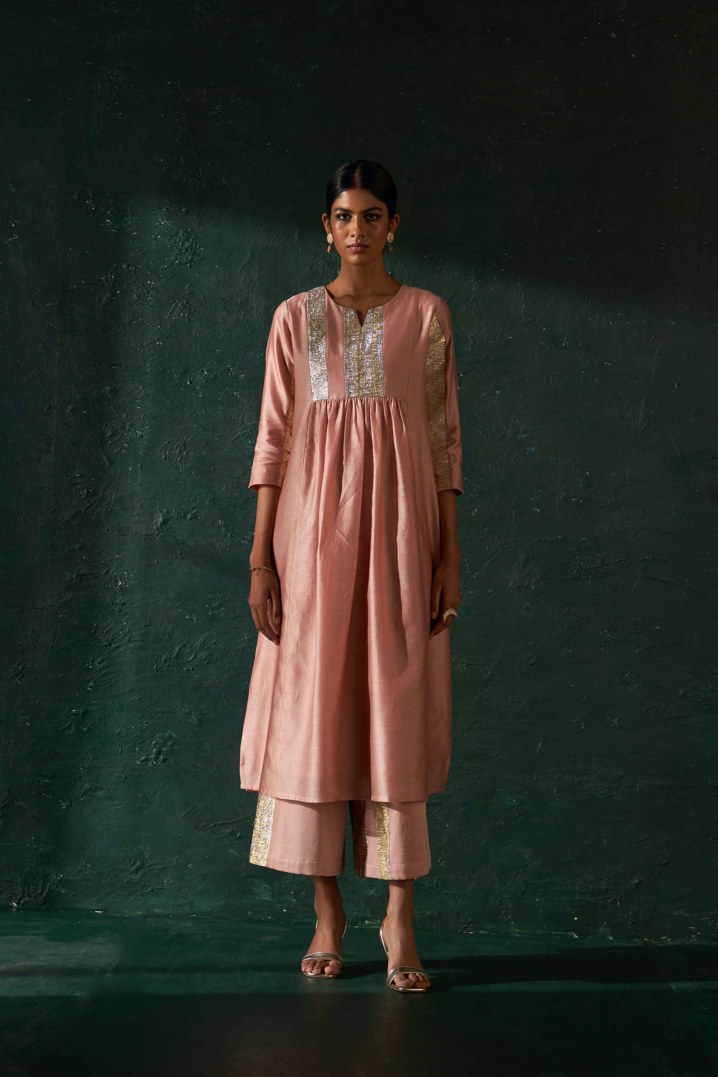 CY Charkhee Old Rose Chanderi Kurta Front 3