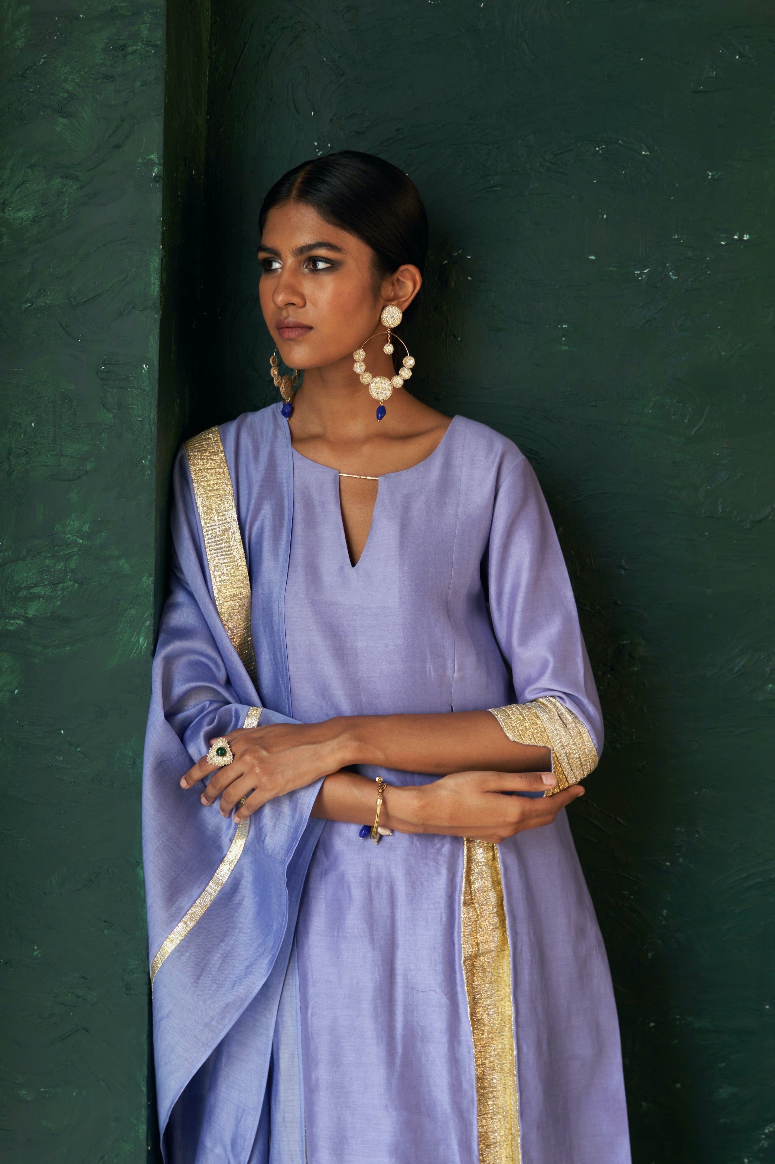 CY Charkhee Lavender Chanderi Kurta Front 3