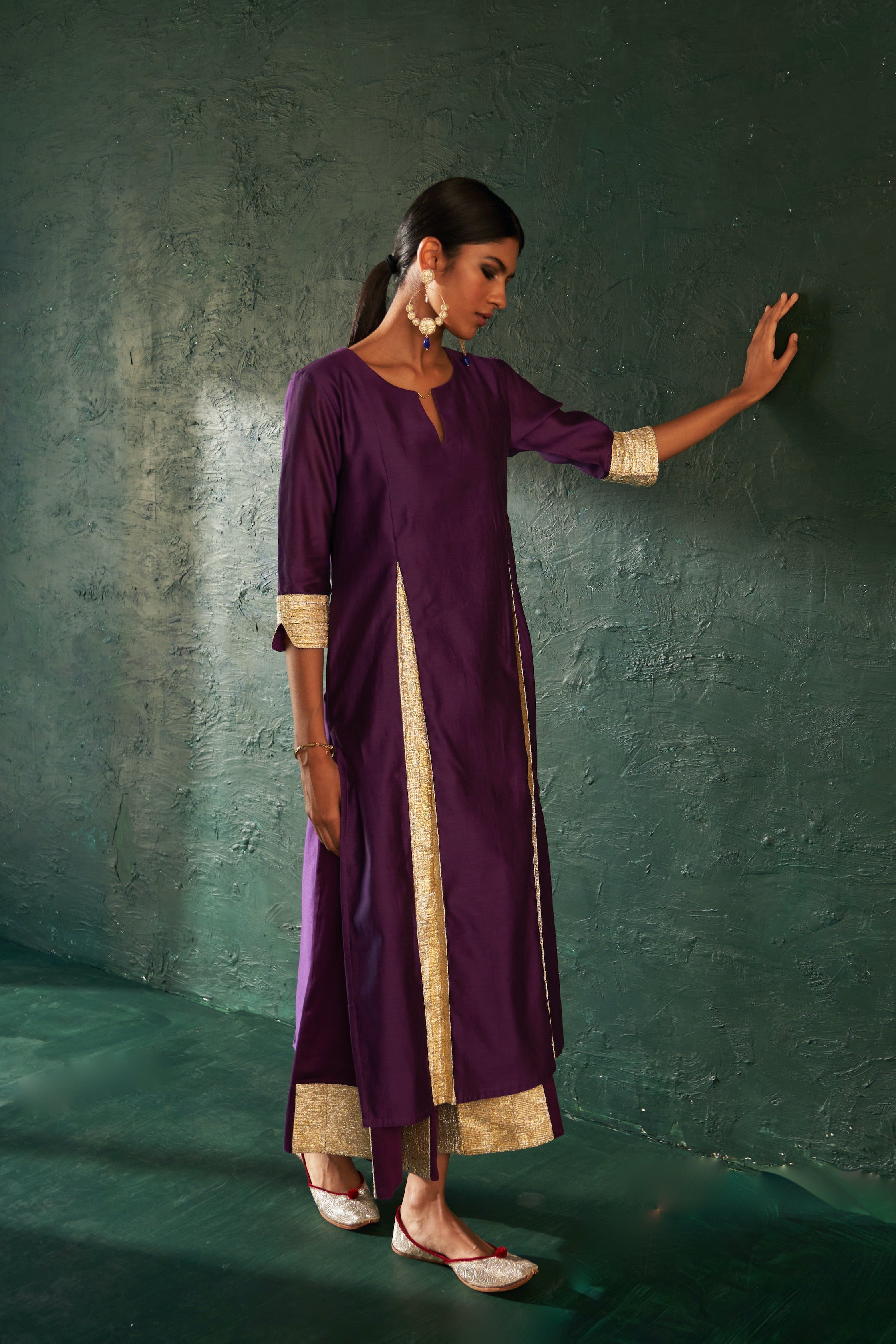 CY Charkhee Purple Chanderi Kurta Side 2