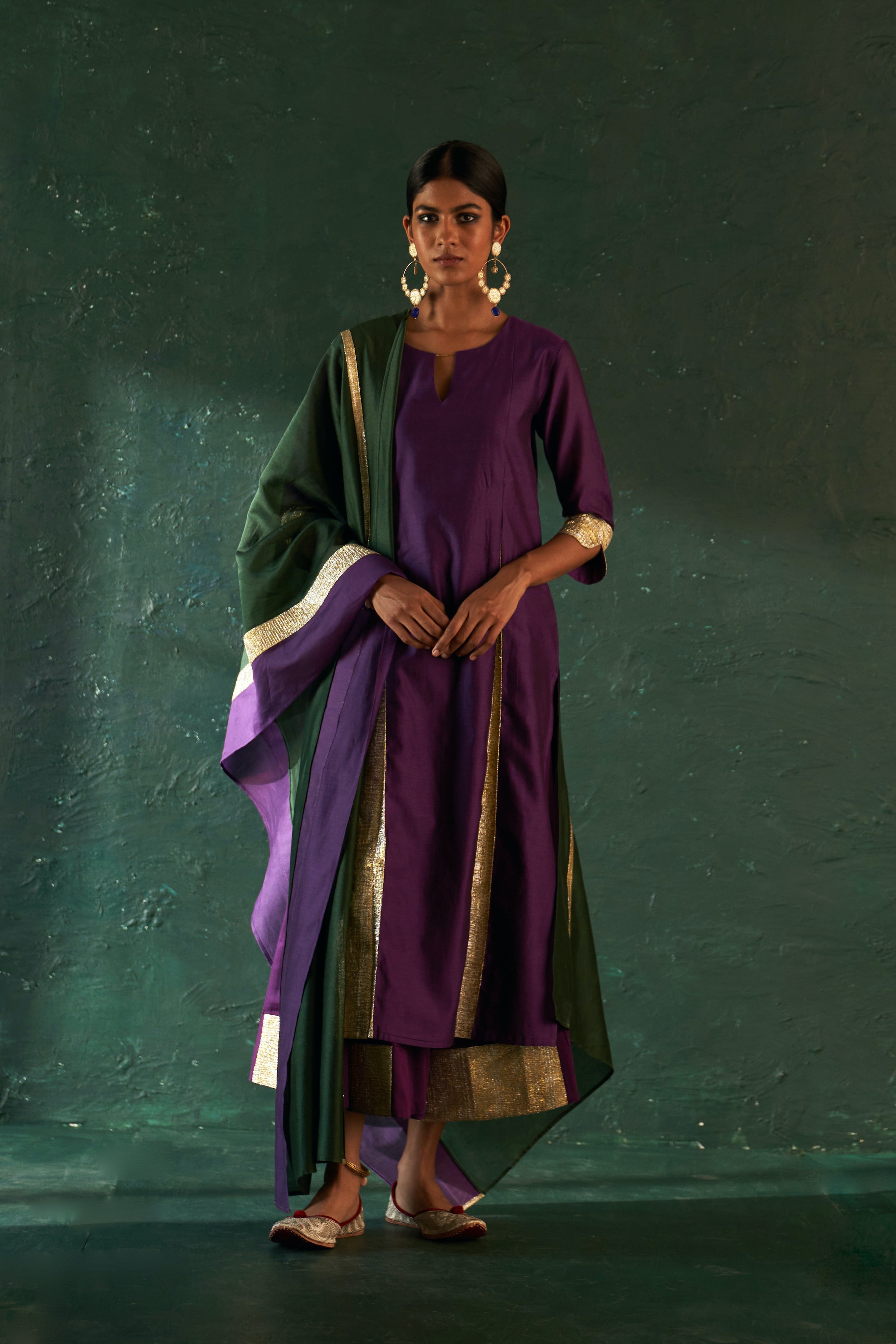 CY Charkhee Purple Chanderi Kurta Front 1