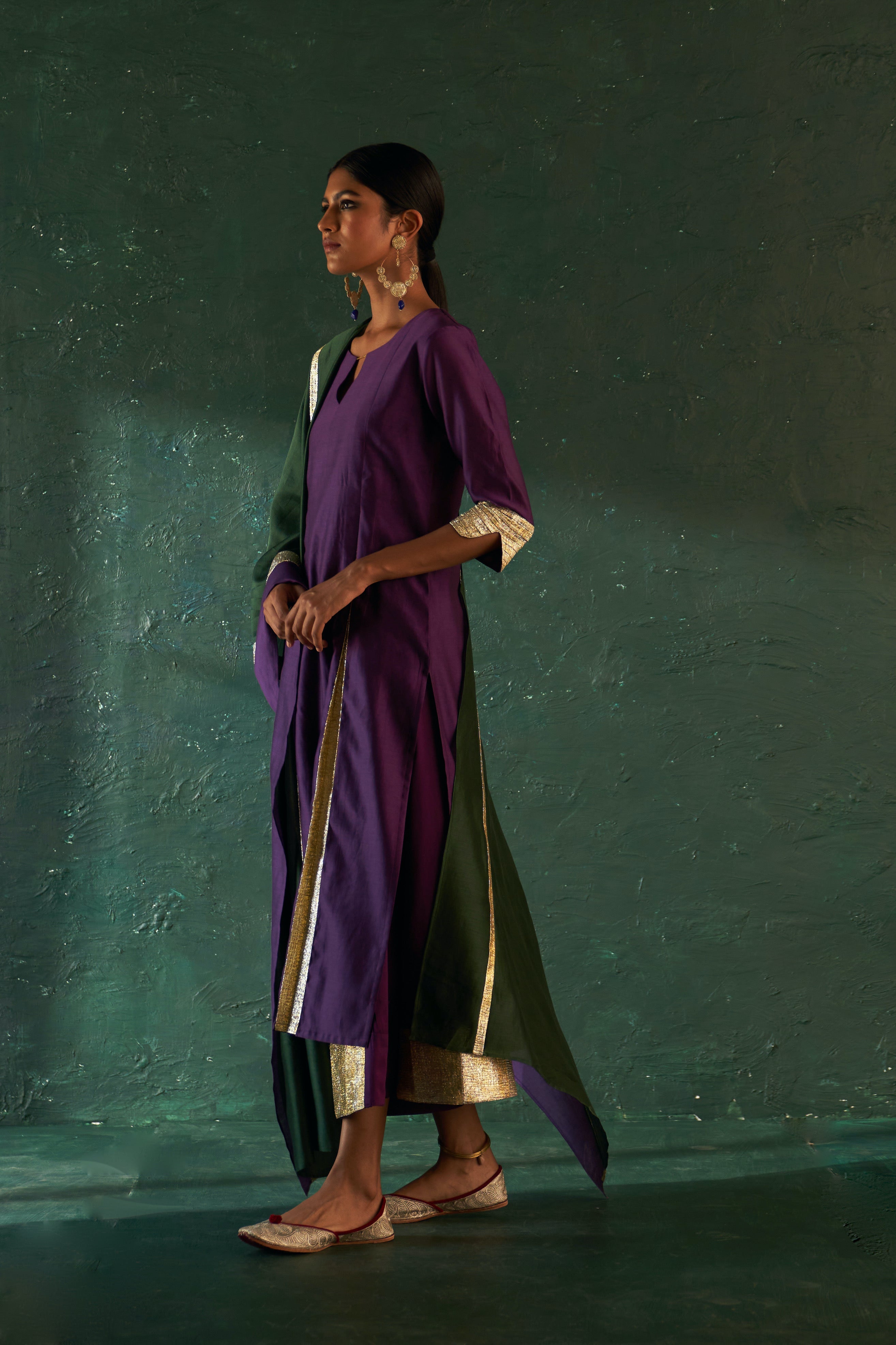 CY Charkhee Purple Chanderi Kurta Side 1