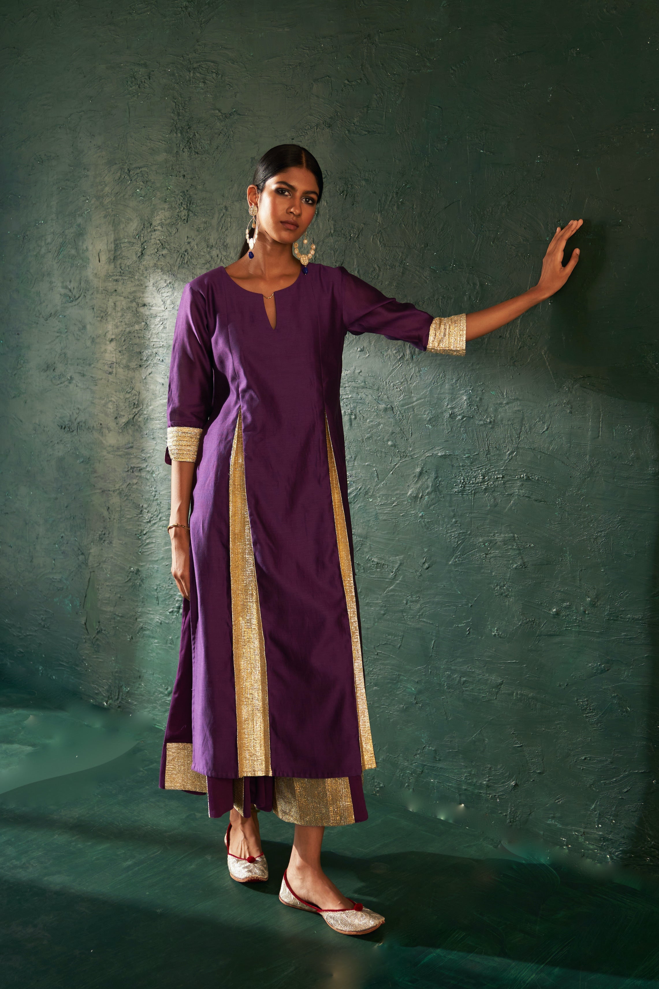 CY Charkhee Purple Chanderi Kurta Front 3