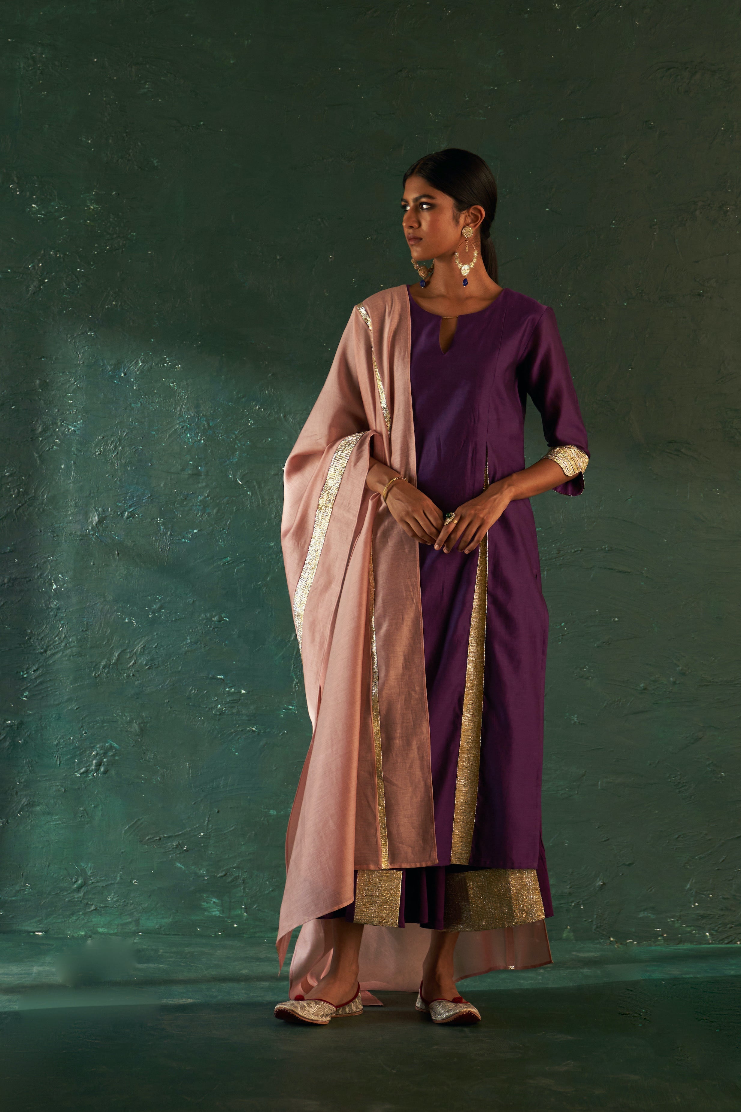 CY Charkhee Purple Chanderi Kurta Front 1